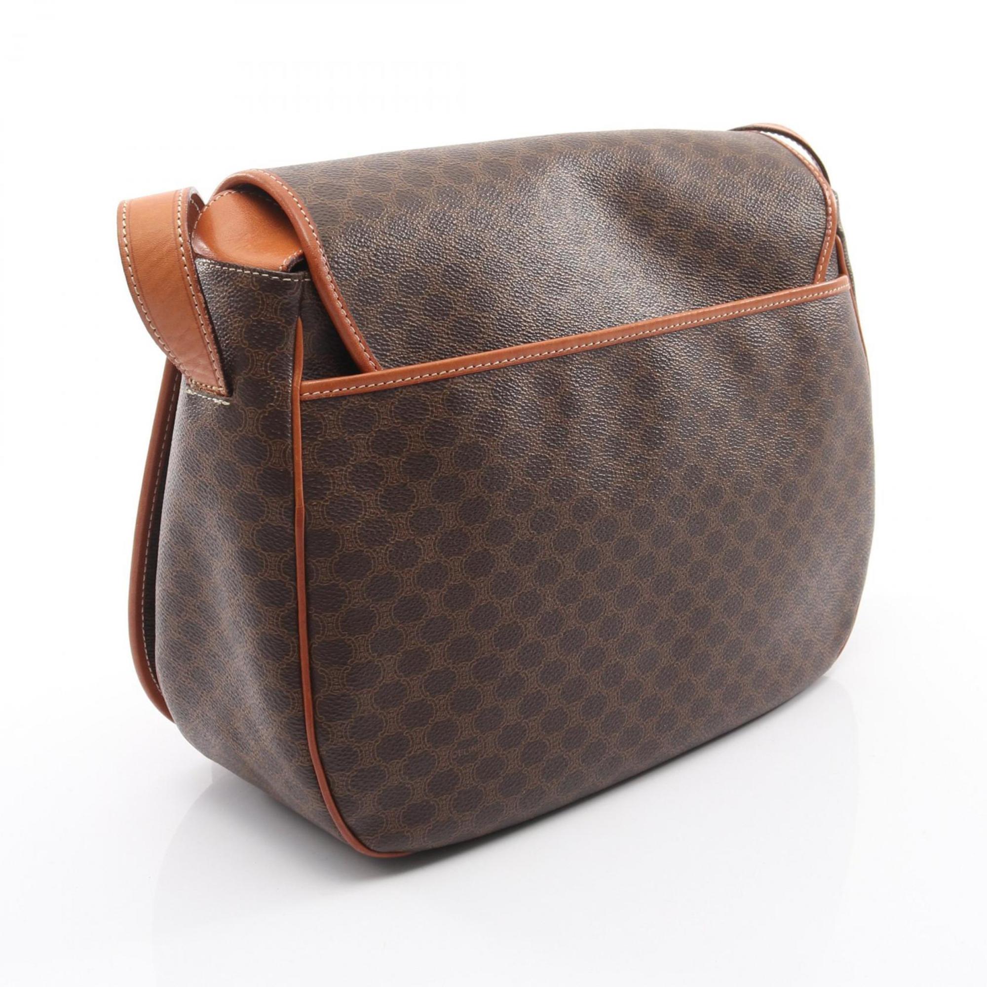 Celine Brown Coated Canvas Leather Shoulder Bag (Pre-Owned)