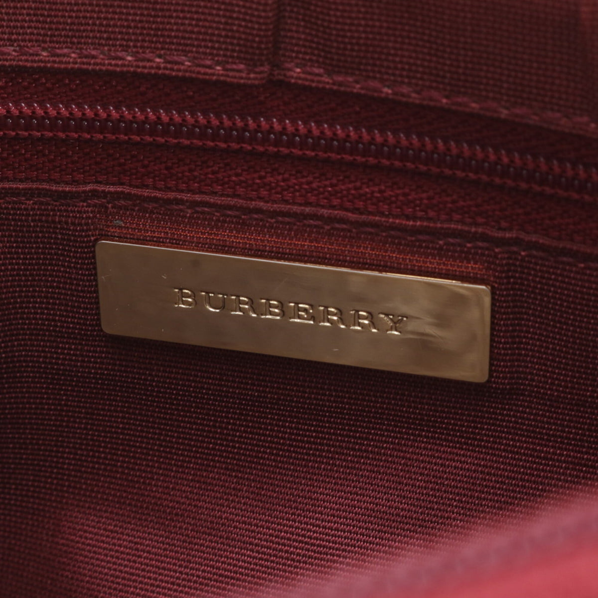 Burberry Beige Red Color Leather Canvas Handbag Shoulder Bag Tote Bag (Pre-Owned)