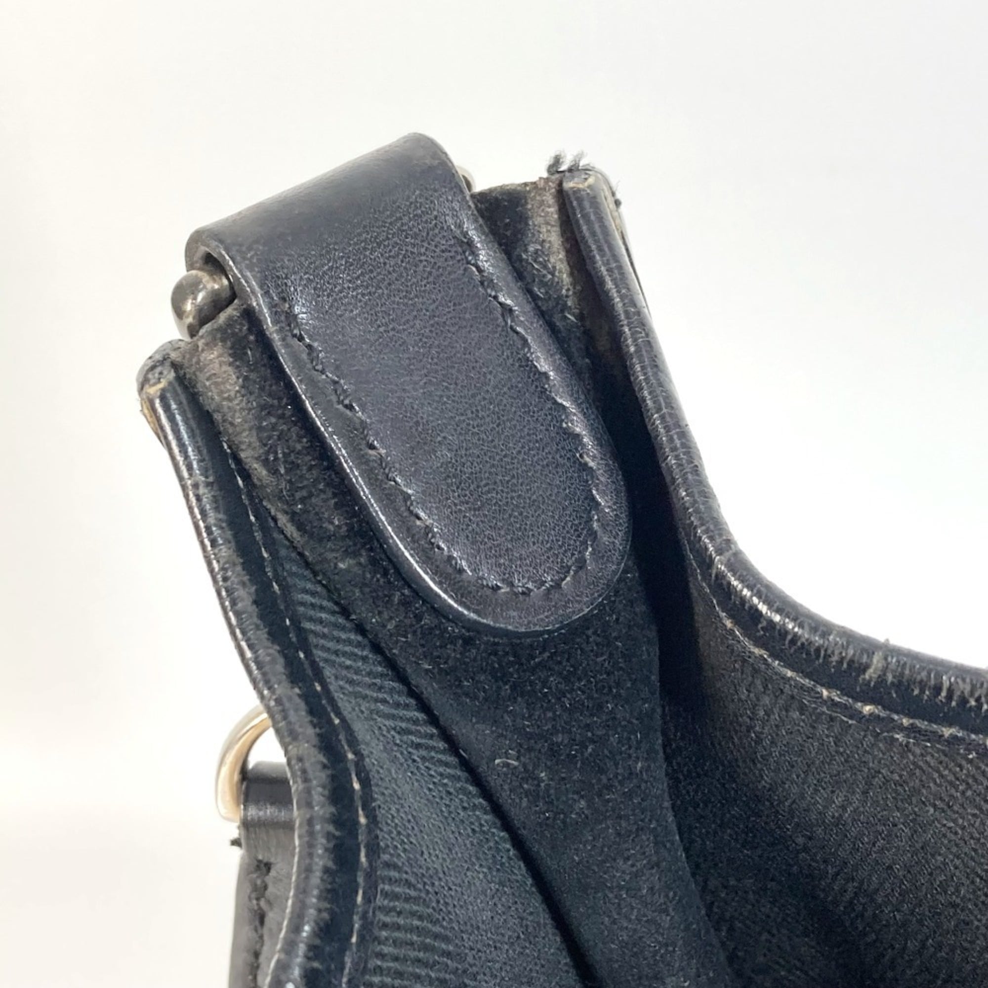Hermes Black Leather Canvas Pochette Shoulder Bag (Pre-Owned)