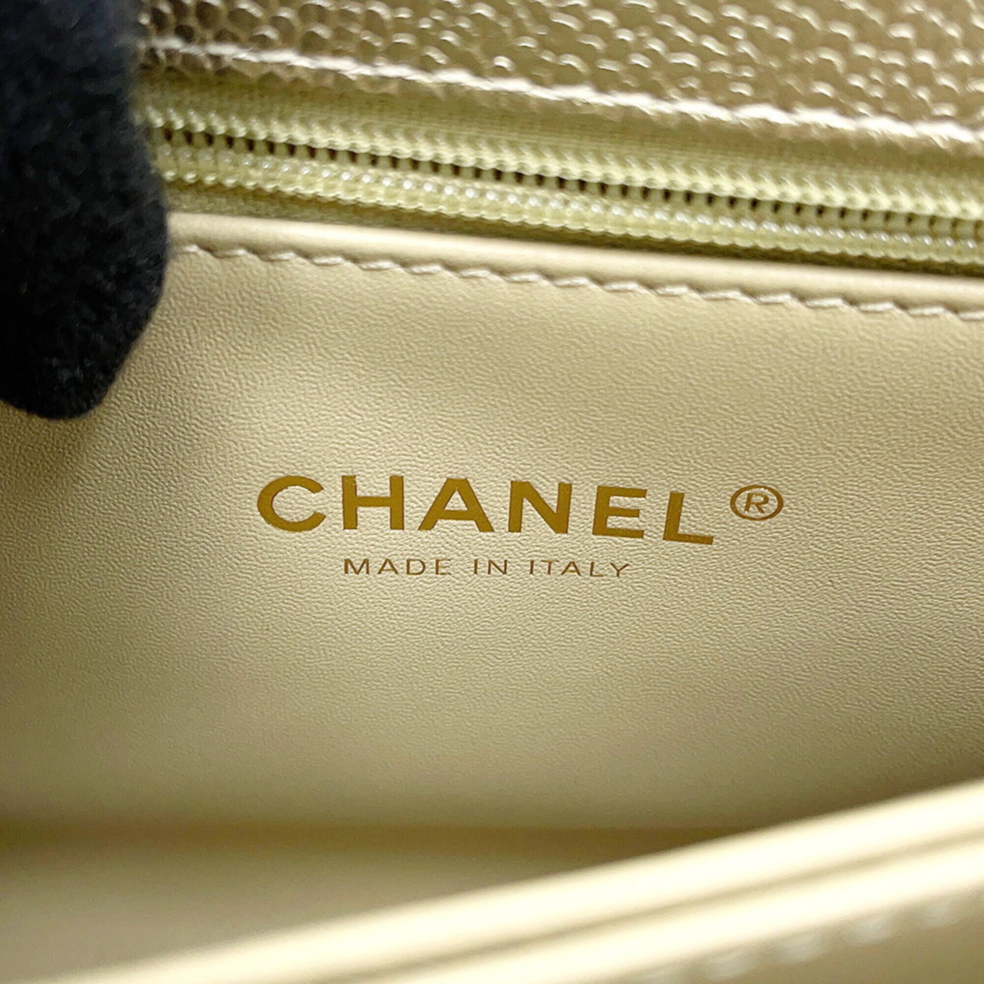 Chanel Gold Gold Brown Grained Calfskin Handbag Shoulder Bag (Pre-Owned)