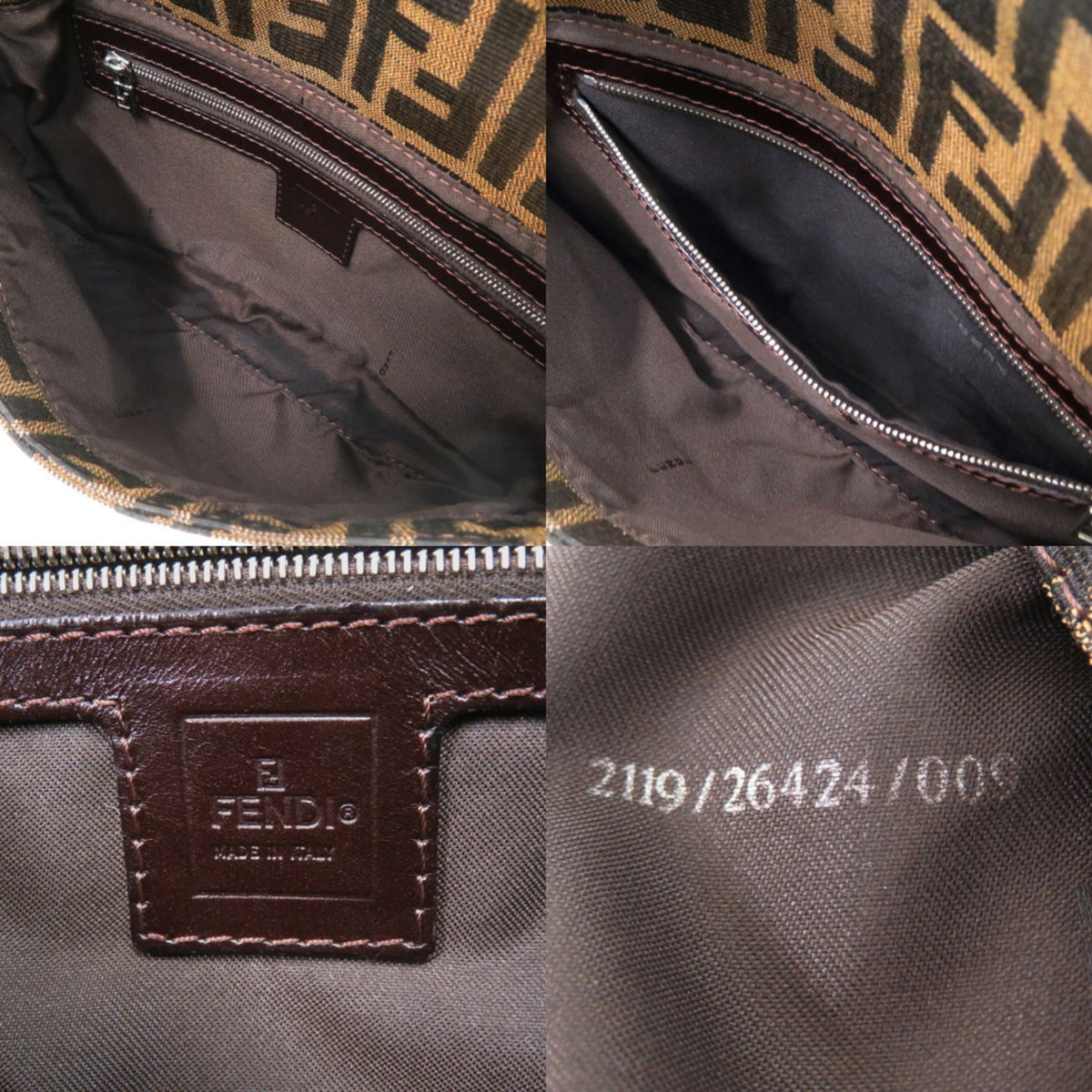 Fendi Brown Leather Nylon Jacquard Handbag (Pre-Owned)