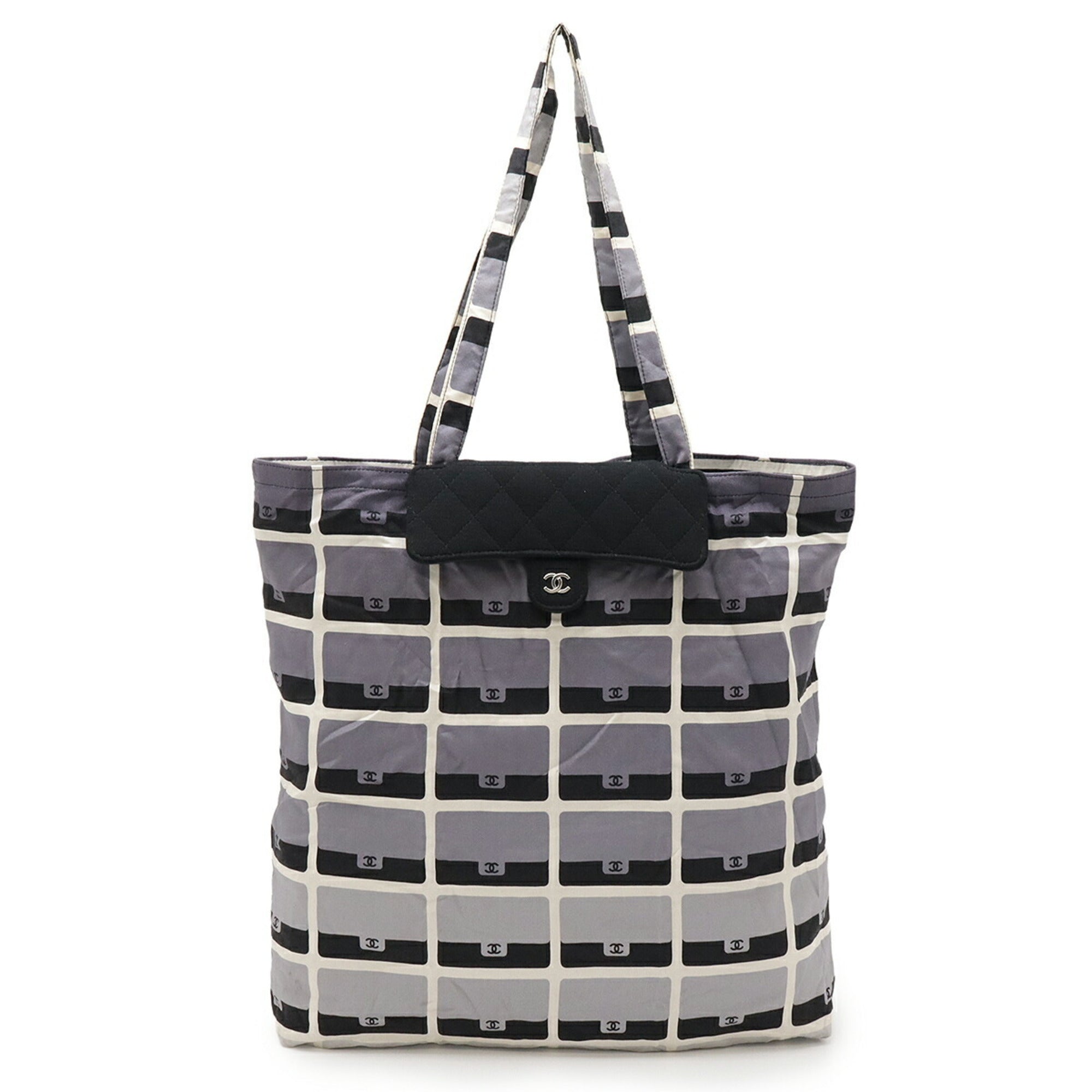 Chanel Black Gray Cotton Nylon Eco-Bag Tote Bag (Pre-Owned)