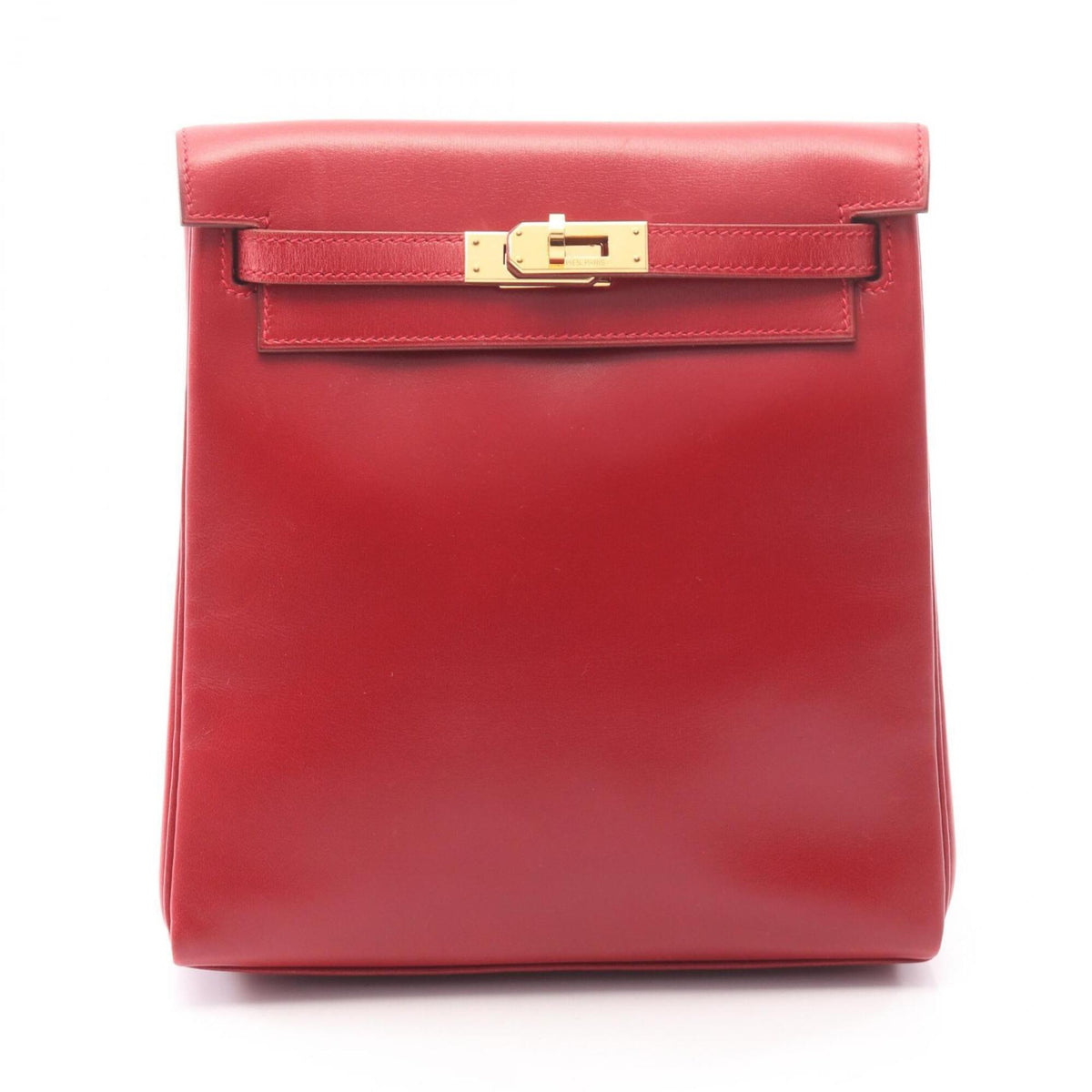 Hermes Red Color Box Calf Leather Leather Backpack Handbag (Pre-Owned)