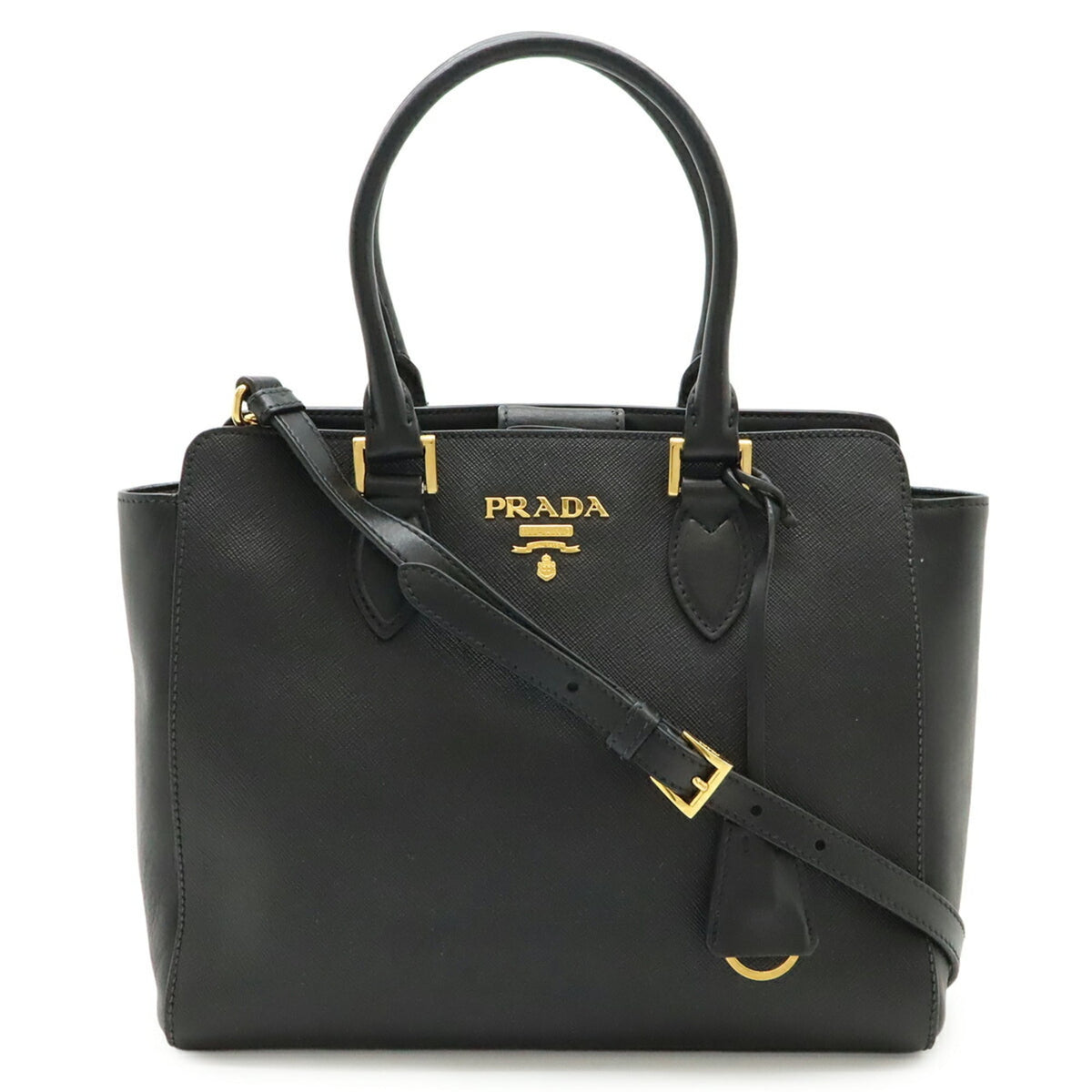 Prada Saffiano Black Nero Leather Handbag Shoulder Bag (Pre-Owned)