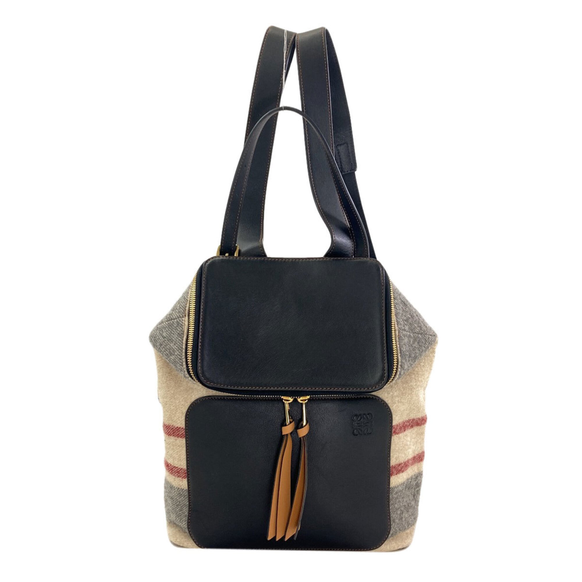 Loewe Beige Black Wool Leather Backpack (Pre-Owned)