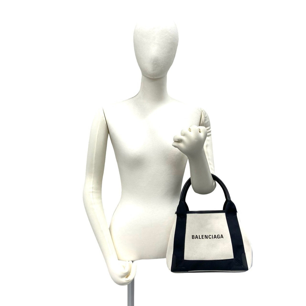 Balenciaga Black White Canvas Leather Handbag Pouch Tote Bag (Pre-Owned)
