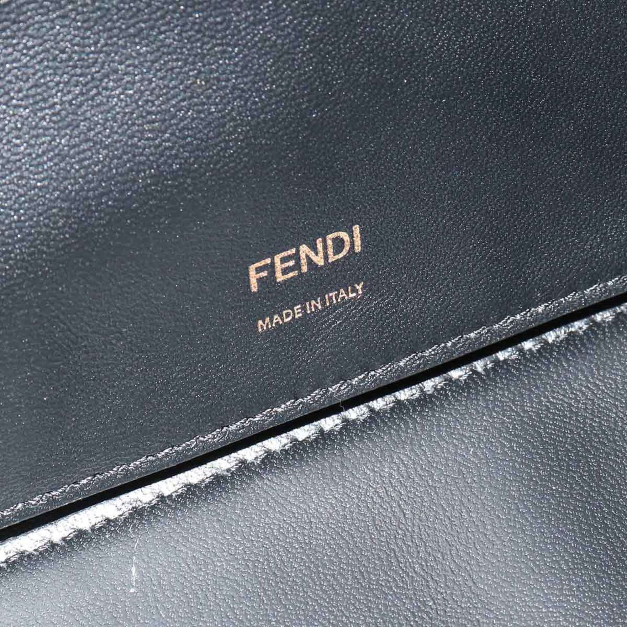 Fendi Black White Leather Handbag (Pre-Owned)