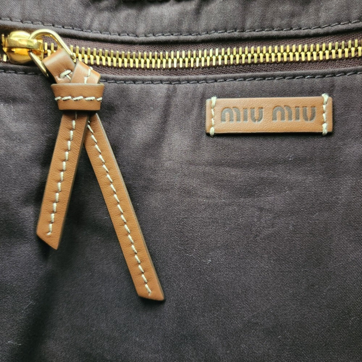 Miu Miu Beige Blue Brown Cocoa Cotton 59% Polyester 25% Rayon 16% Leather Tote Bag (Pre-Owned)