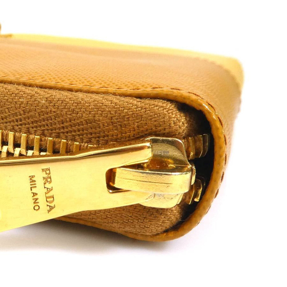 Prada Brown Yellow Leather Long Wallet (Bi-Fold) (Pre-Owned)