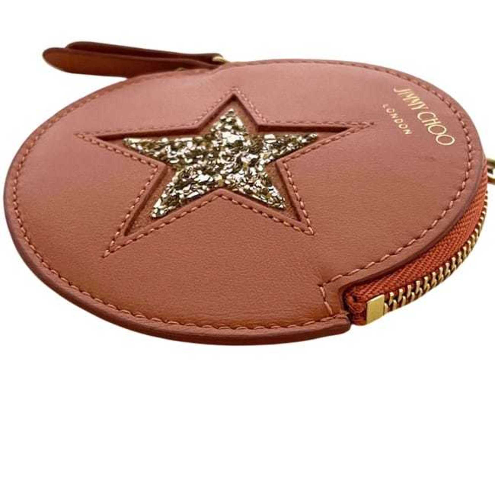 Jimmy Choo Salmon Pink Leather Spangles Coin Purse/Coin Case (Pre-Owned)