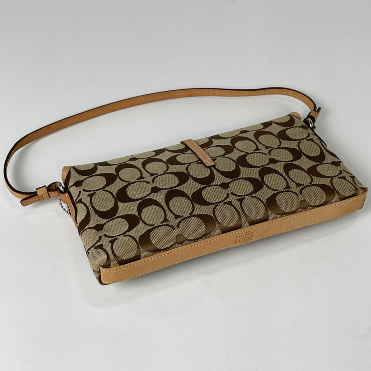 Coach Signature Beige Brown Canvas Leather Shoulder Bag (Pre-Owned)