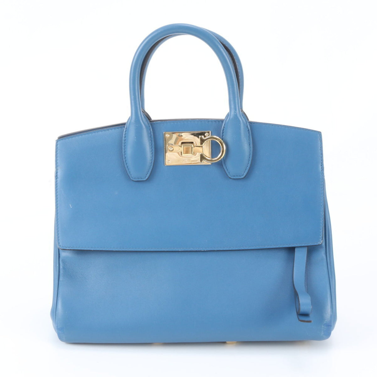Salvatore Ferragamo Gancini Blue Leather Handbag Tote Bag (Pre-Owned)