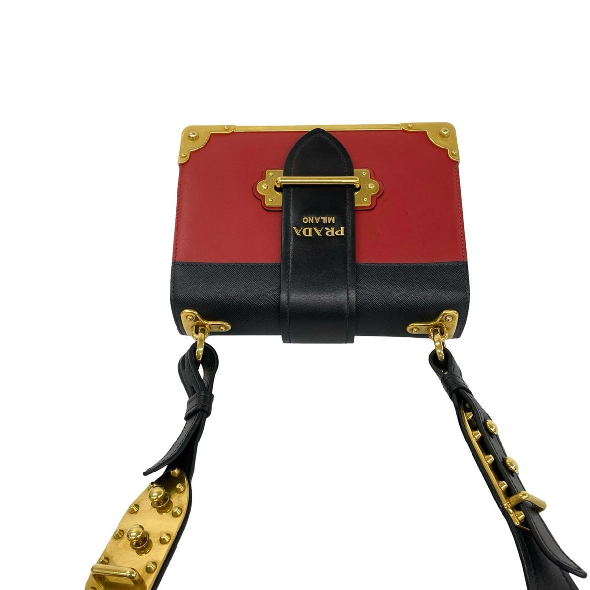 Prada Black Gold Red Color Leather Pochette Shoulder Bag (Pre-Owned)