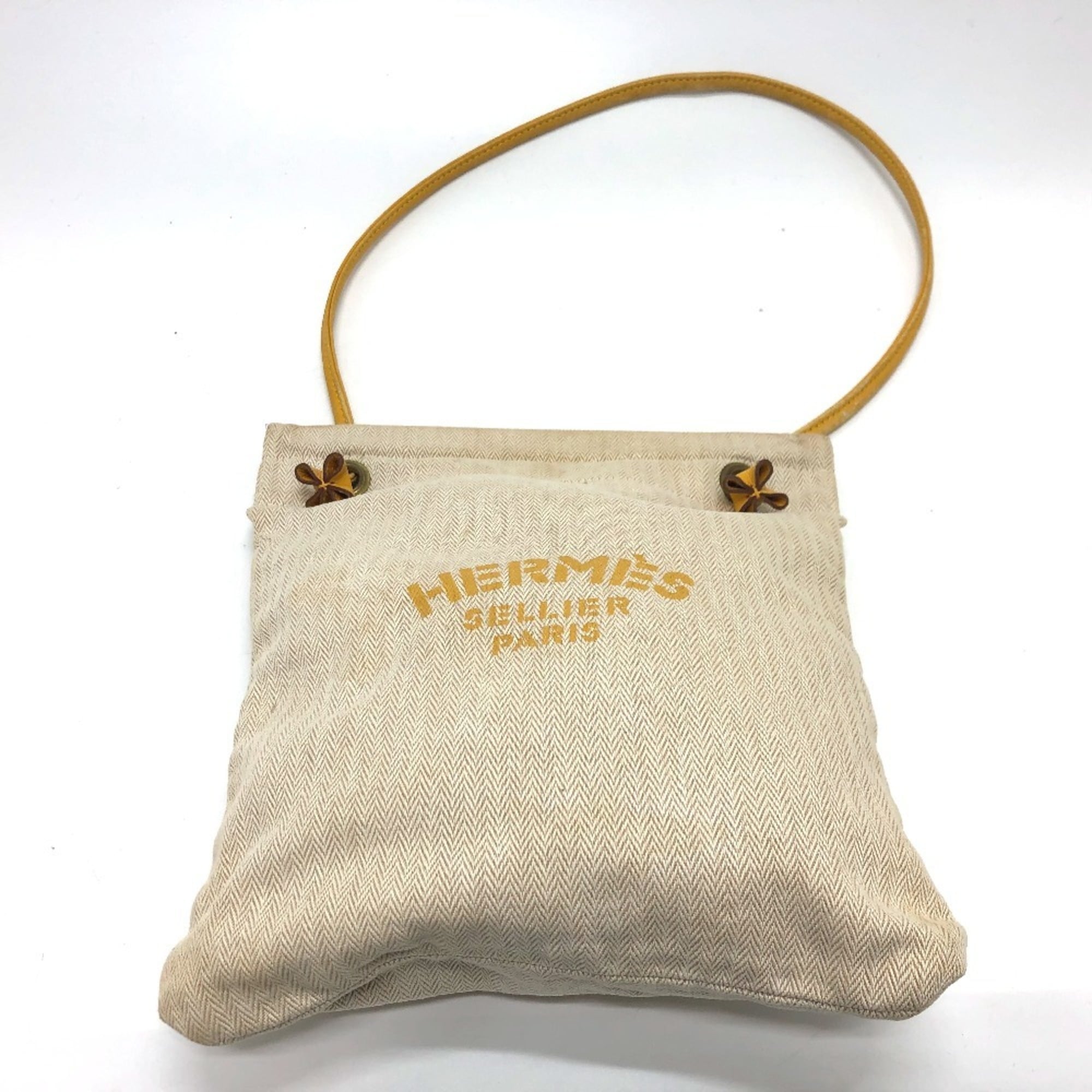 Hermes Beige Brown Toile Chevron Shoulder Bag (Pre-Owned)