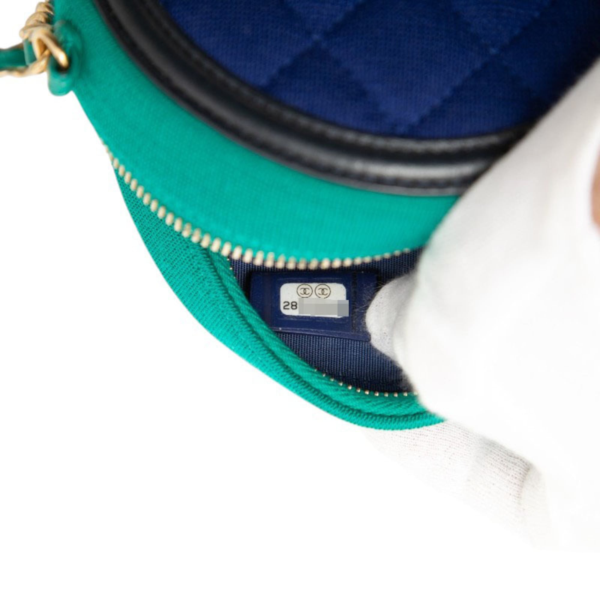 Chanel Black Blue Green Cotton Leather Shoulder Bag (Pre-Owned)