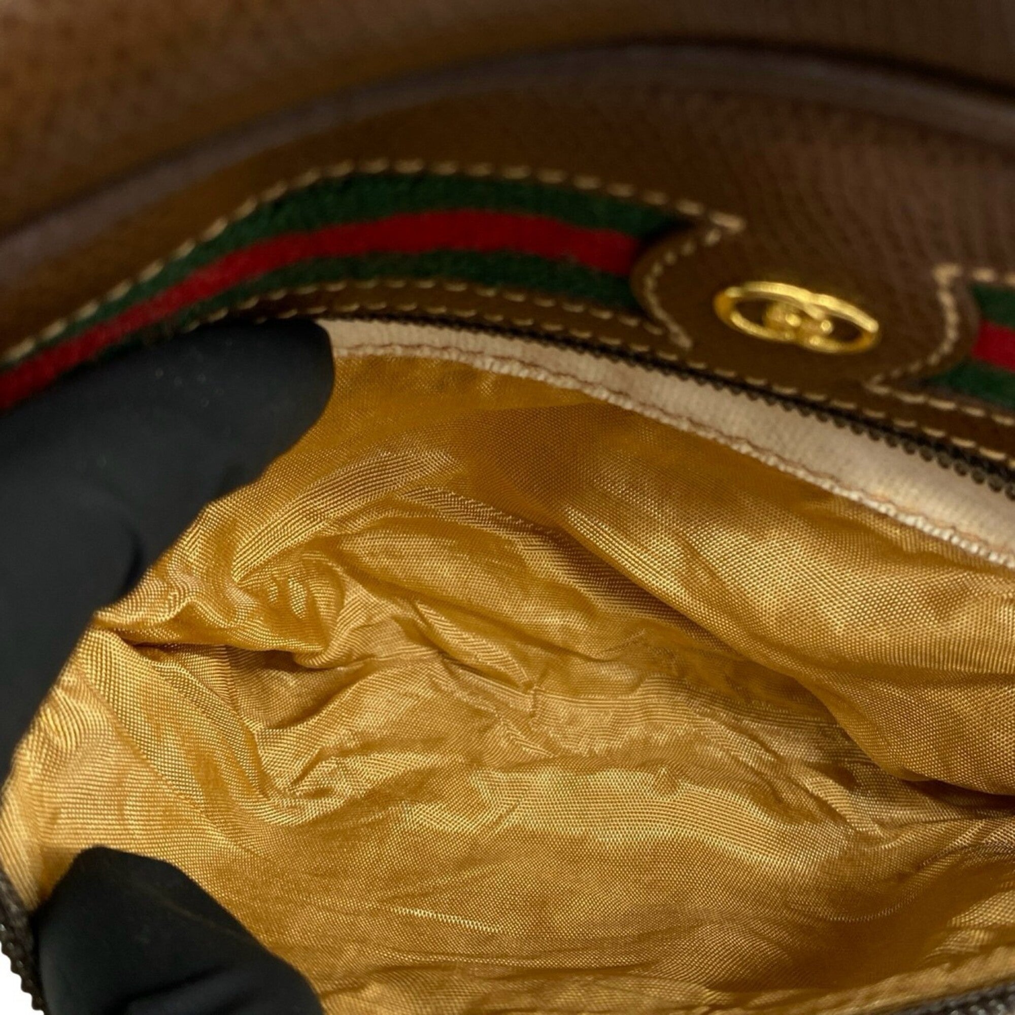 Gucci Brown Green Red Color Leather Pvc Shoulder Bag (Pre-Owned)