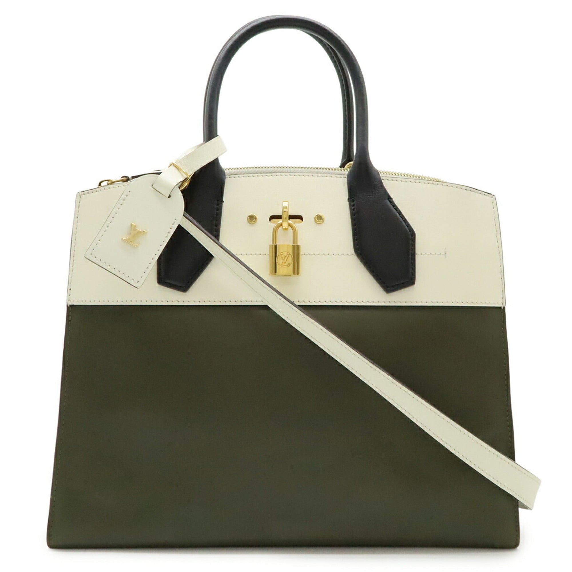Louis Vuitton Black Ivory Khaki Leather Handbag Shoulder Bag (Pre-Owned)