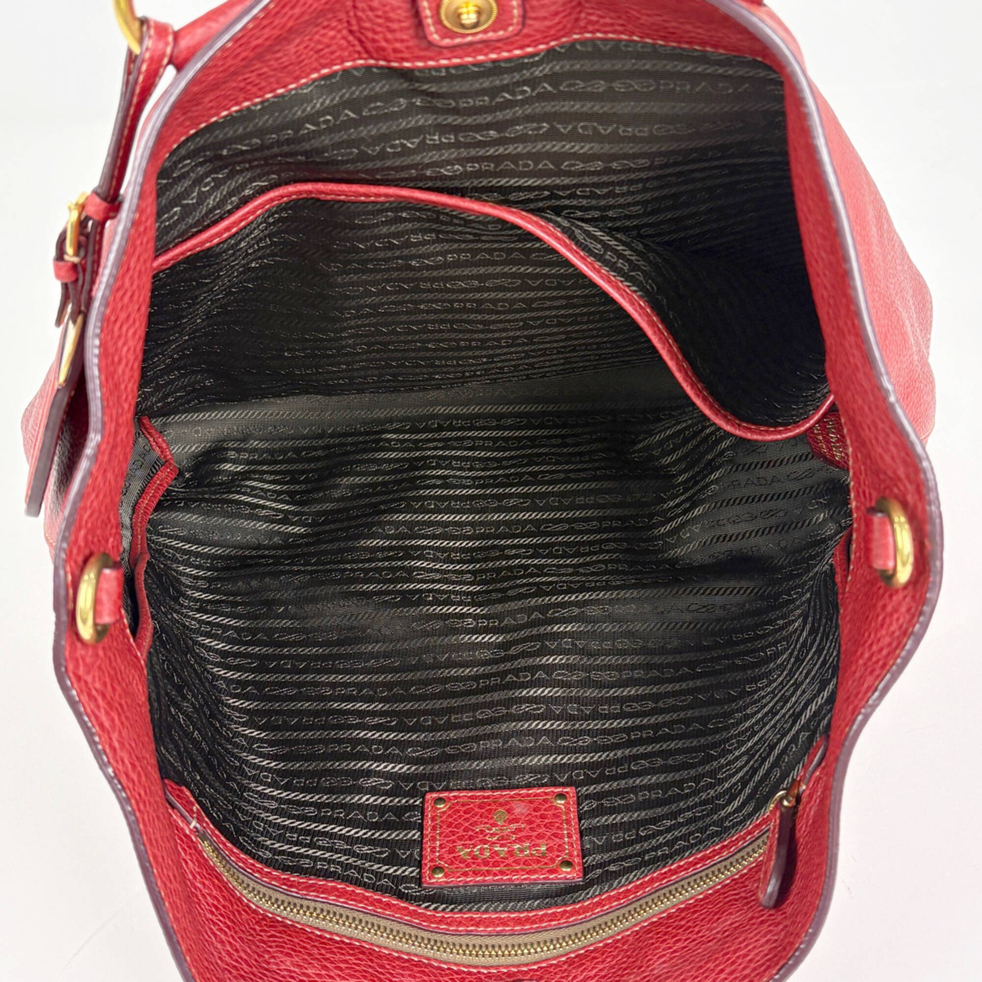 Prada Red Color Leather Handbag Shoulder Bag Tote Bag (Pre-Owned)