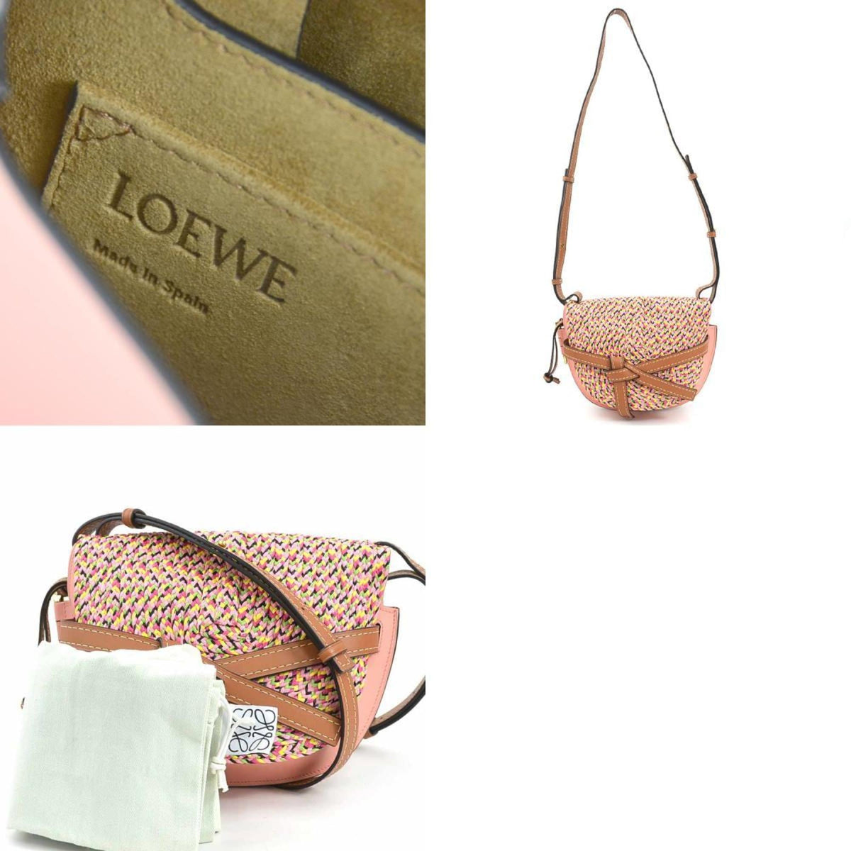 Loewe Multi-Color Pink Leather Raffia Shoulder Bag (Pre-Owned)