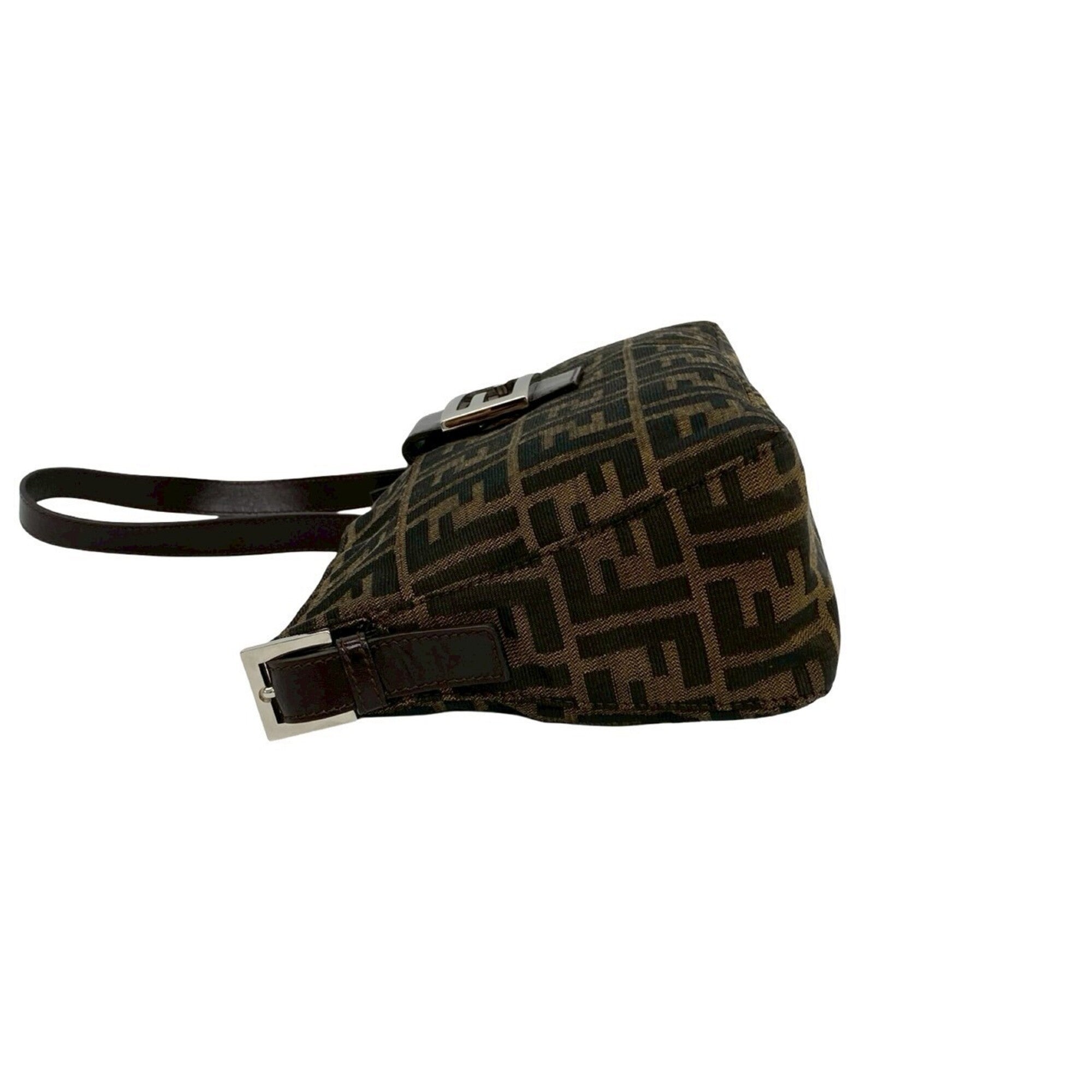 Fendi Black Brown Canvas Leather Shoulder Bag (Pre-Owned)
