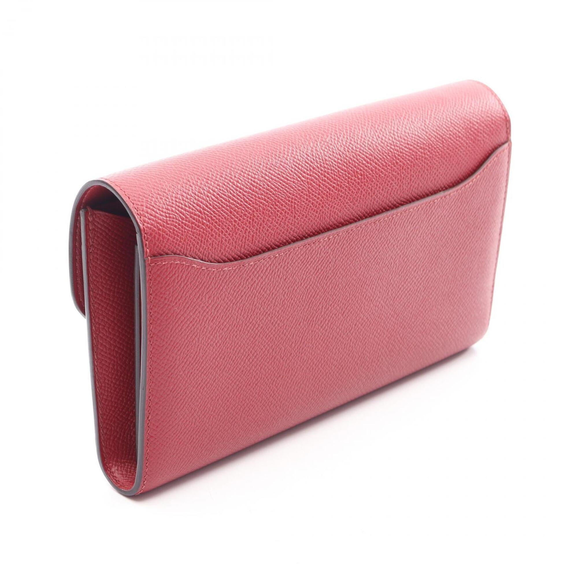Hermes Red Color Leather Long Wallet (Bi-Fold) (Pre-Owned)
