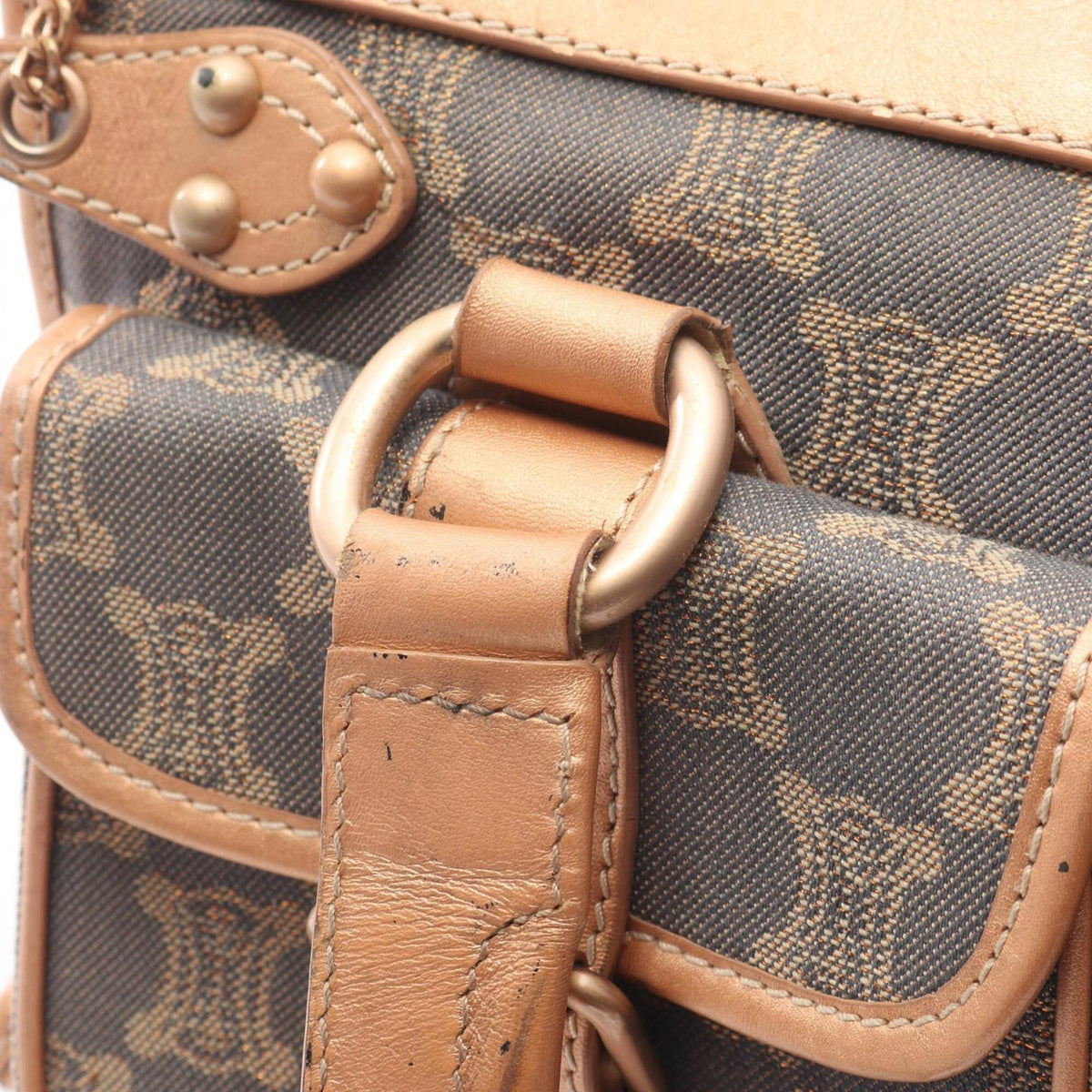 Celine Blue Brown Canvas Leather Handbag (Pre-Owned)