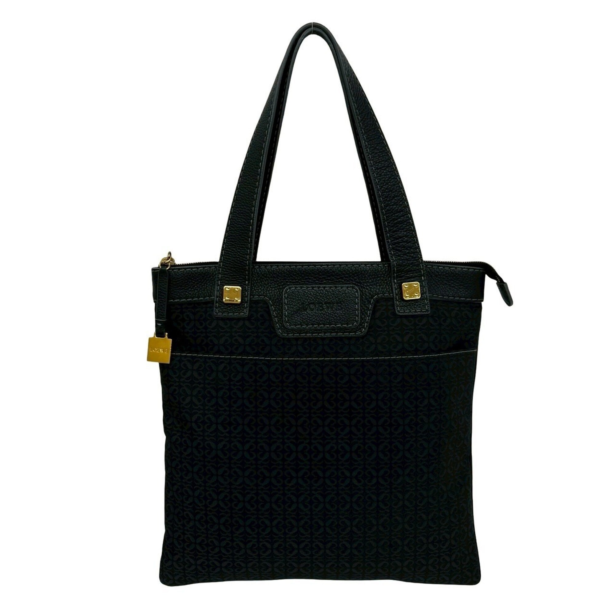 Loewe Black Canvas Leather Handbag Tote Bag (Pre-Owned)