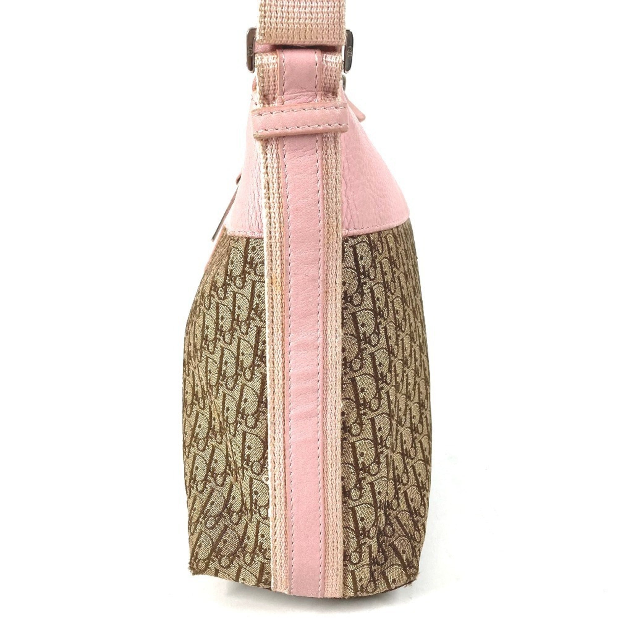 Christian Dior Trotter Beige Pink Leather Canvas Shoulder Bag (Pre-Owned)