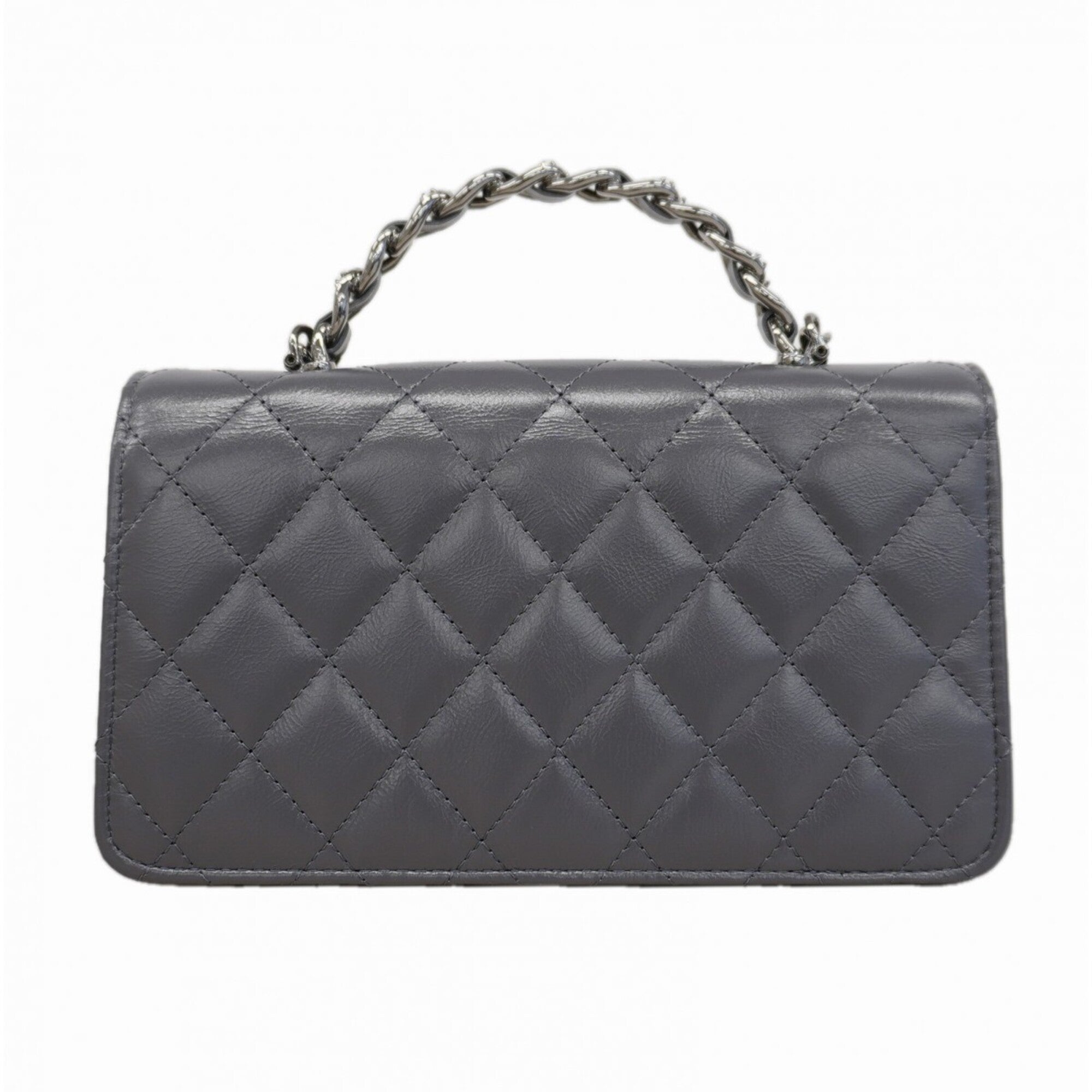 Chanel Gray Leather Handbag (Pre-Owned)