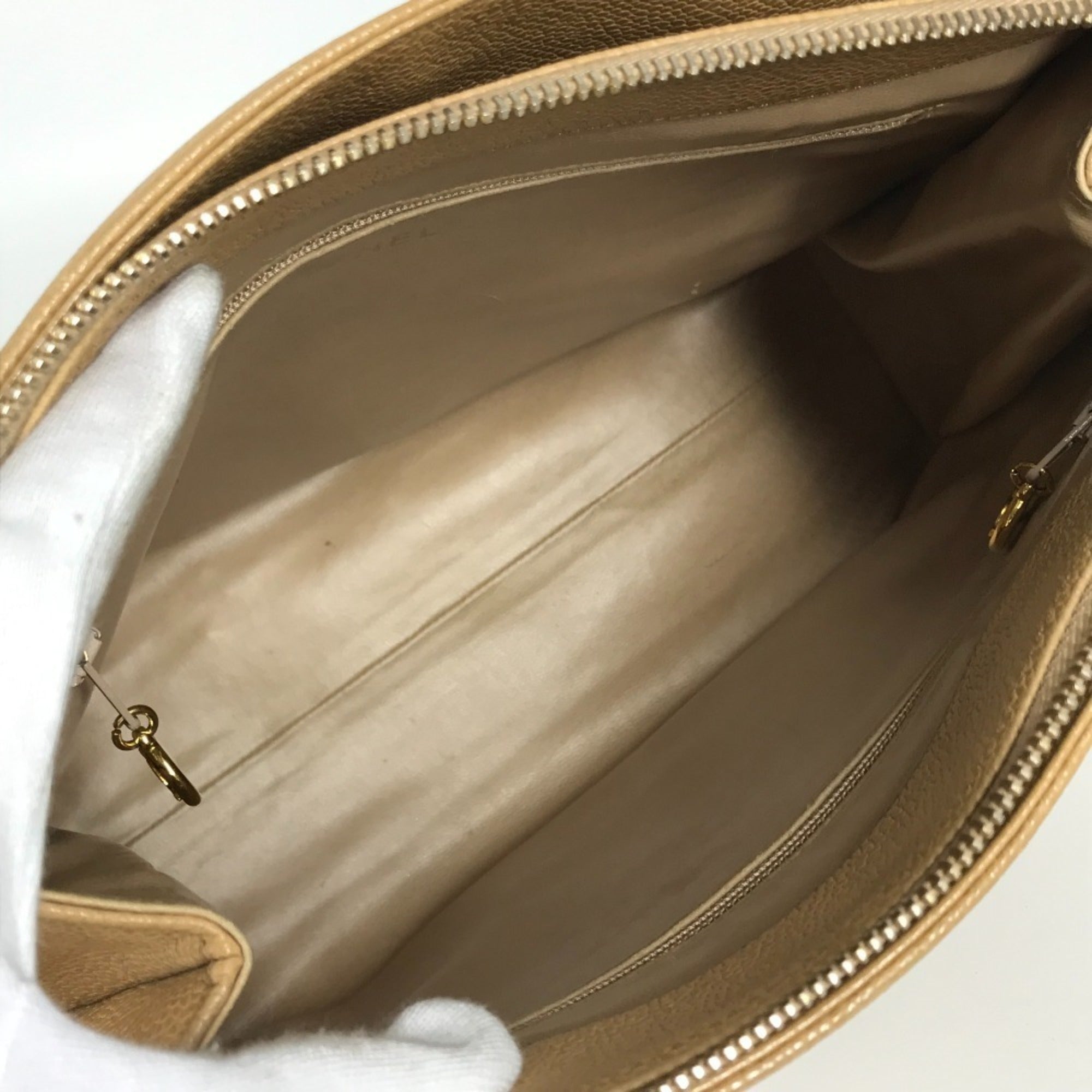 Chanel Beige Grained Calfskin Shoulder Bag Tote Bag (Pre-Owned)