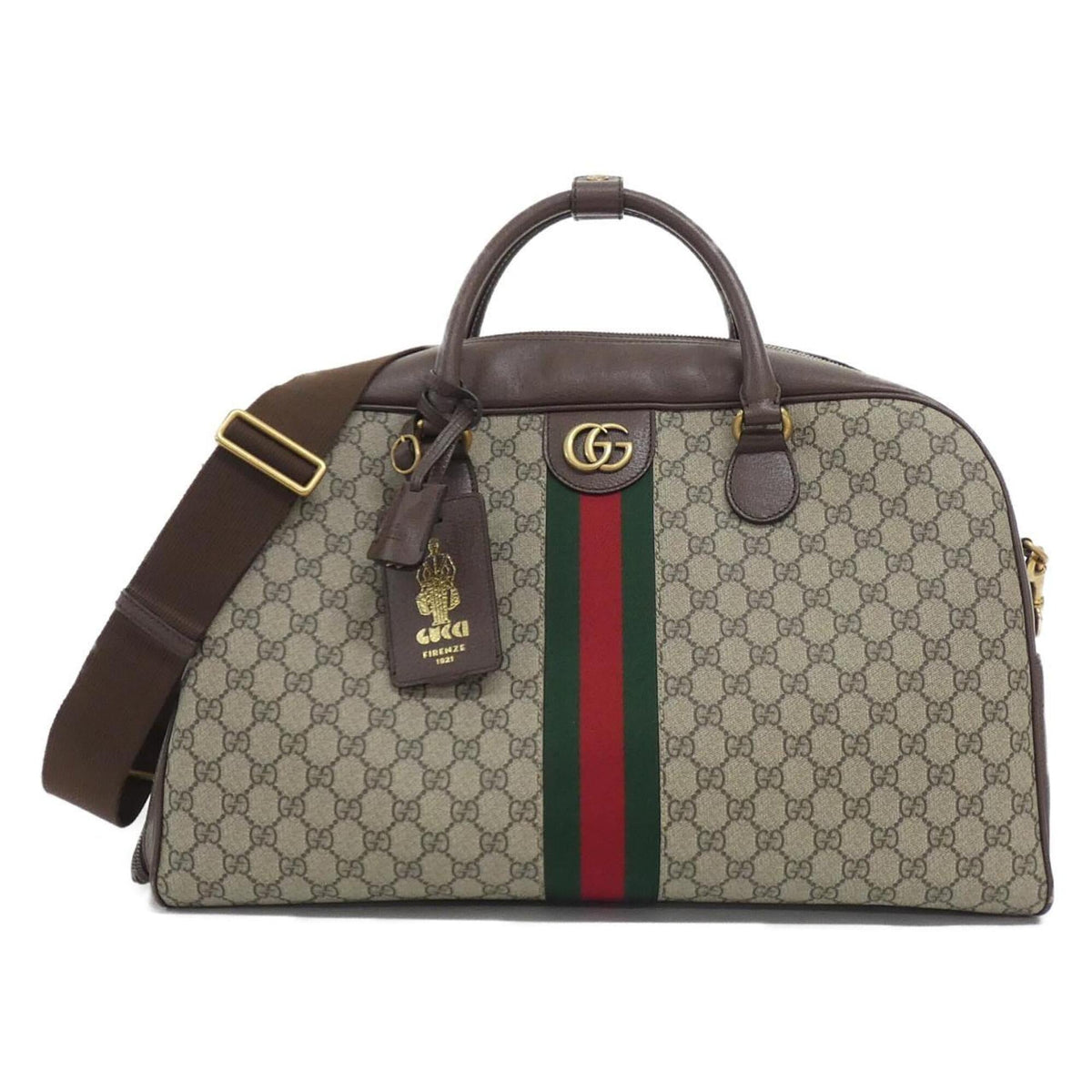 Gucci Beige Brown Gg Supreme Leather Boston Bag (Pre-Owned)