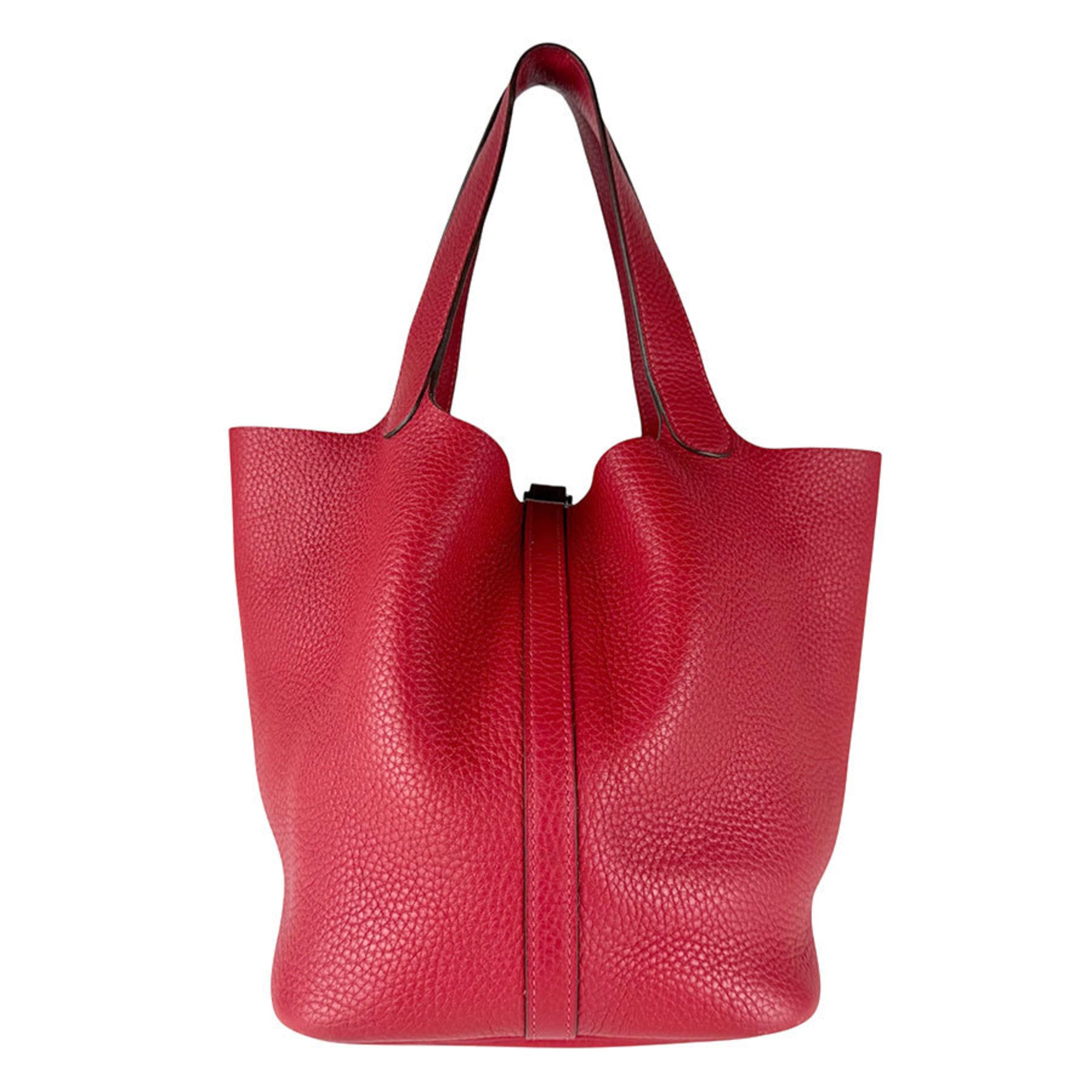 Hermes Rouge Casaque Taurillon Clemence Leather Handbag (Pre-Owned)