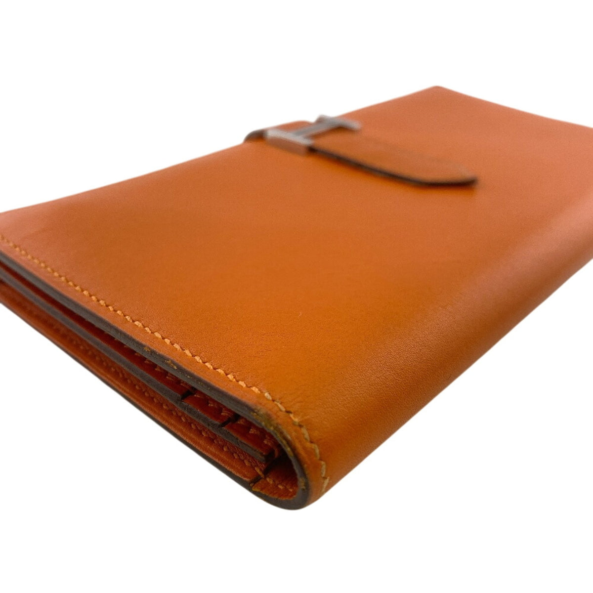Hermes Orange Box Calf Leather Long Wallet (Bi-Fold) (Pre-Owned)
