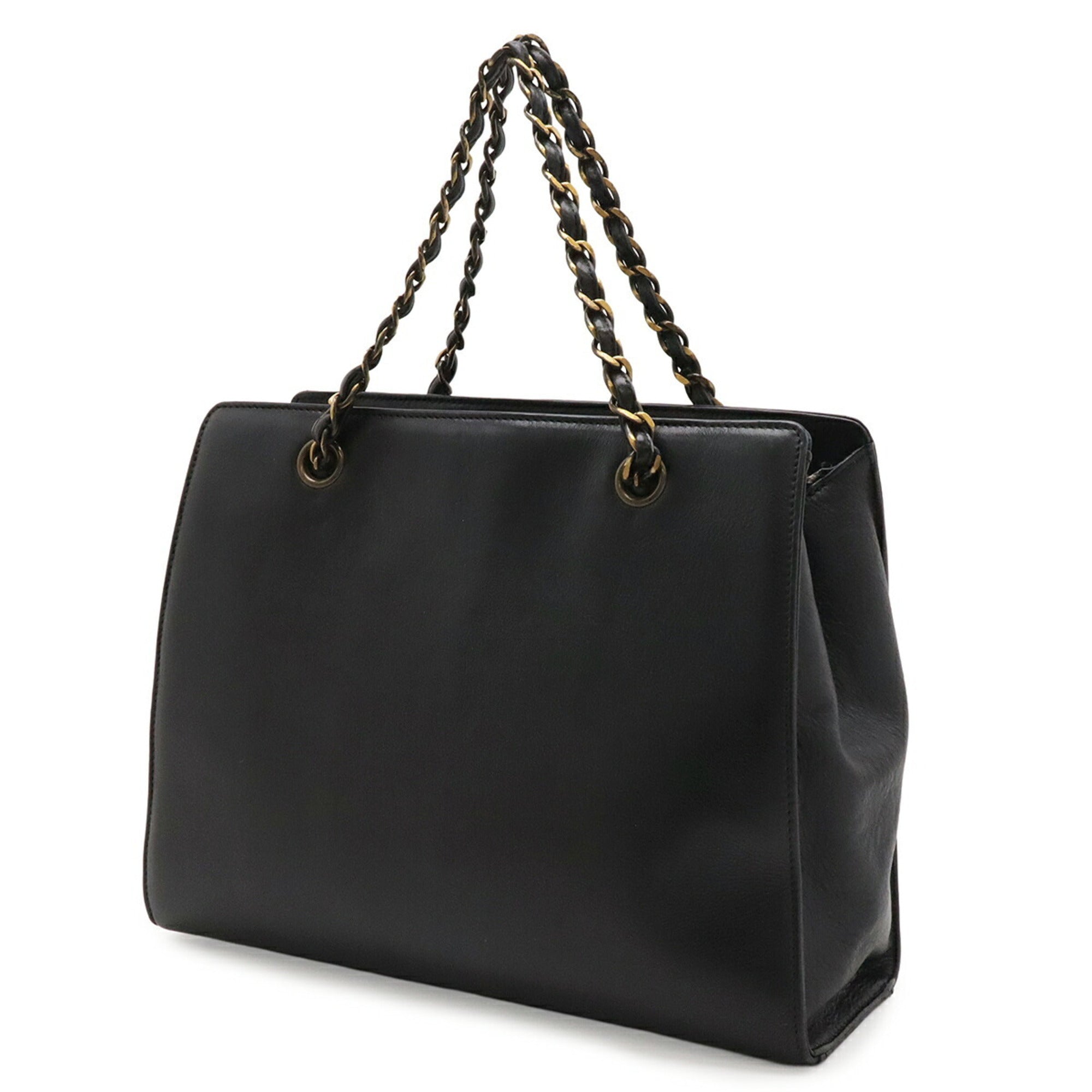 Chanel Black Leather Handbag Tote Bag (Pre-Owned)
