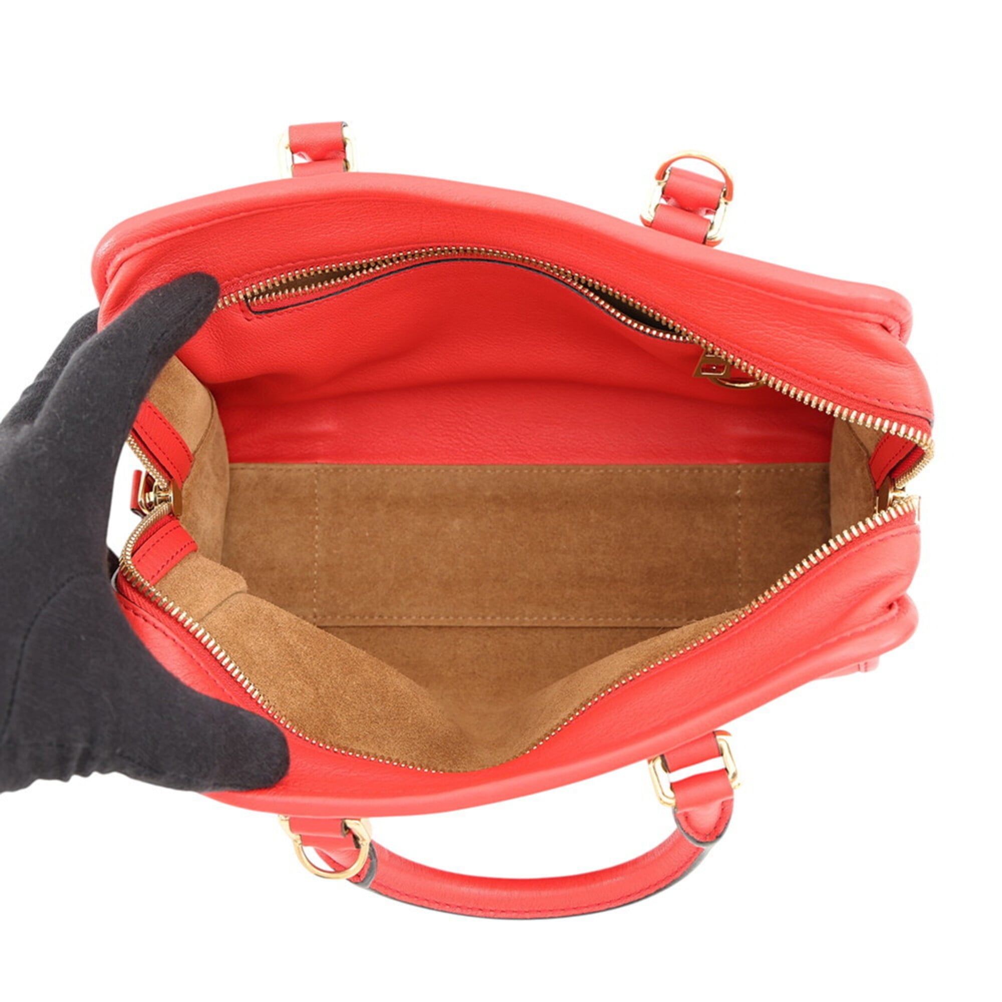 Loewe Amazona Red Color Leather Handbag Shoulder Bag (Pre-Owned)