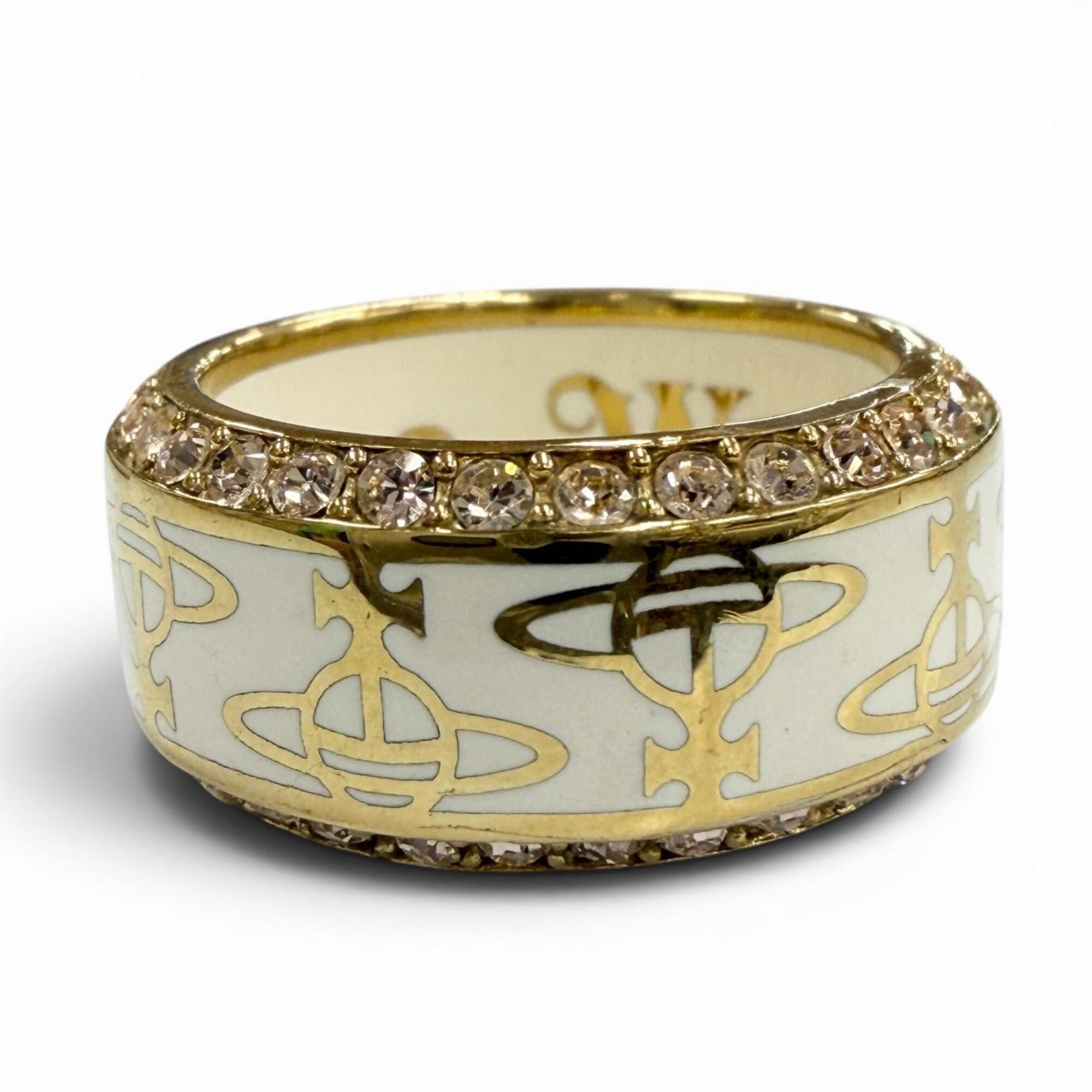 Vivienne Westwood Gold White Rhinestone Band Ring (Pre-Owned)