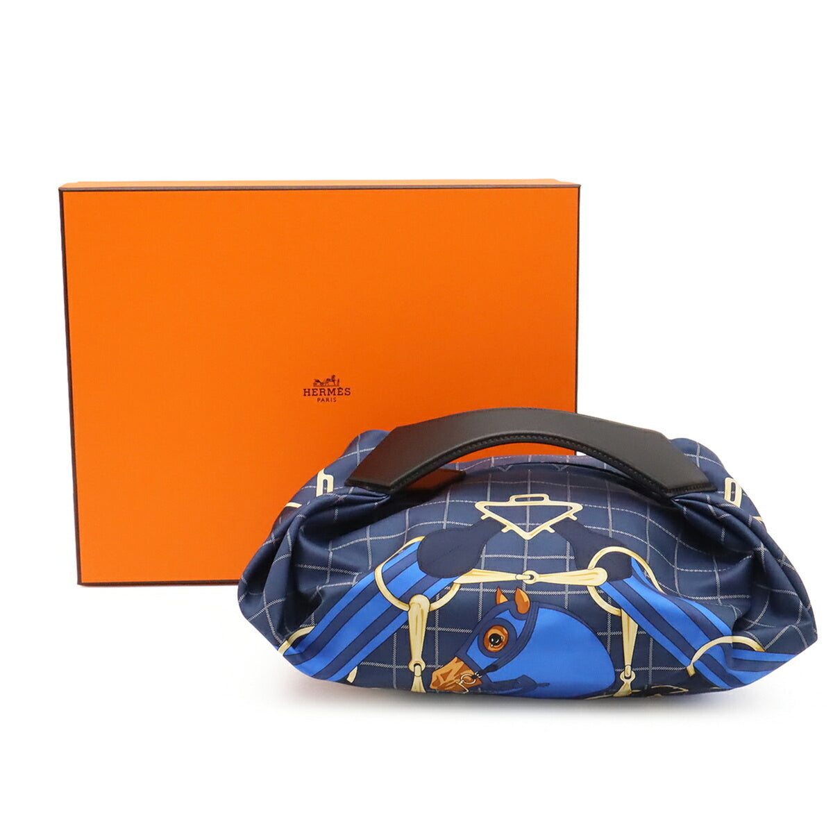 Hermes Black Multi-Color Navy Silk Leather Handbag (Pre-Owned)
