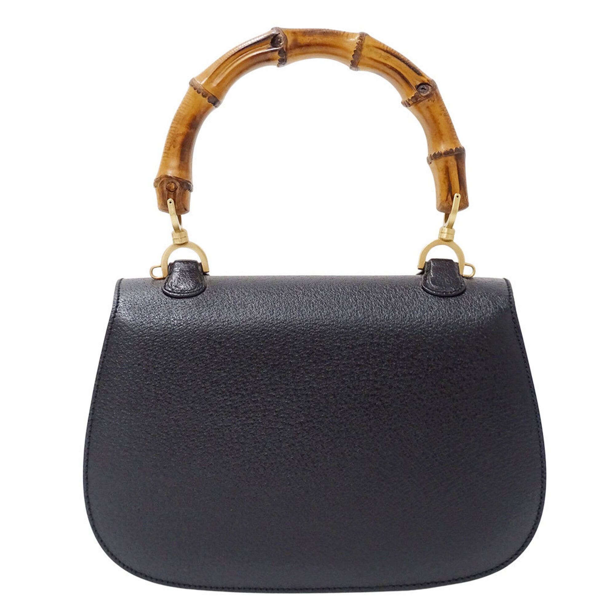 Gucci Black Leather Bamboo Handbag (Pre-Owned)