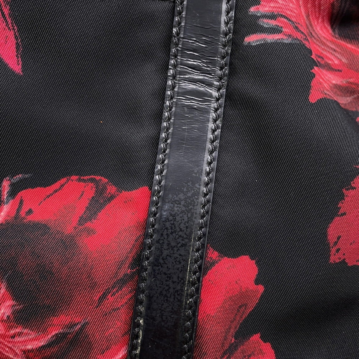 Prada Black Red Color Nylon Leather Handbag (Pre-Owned)