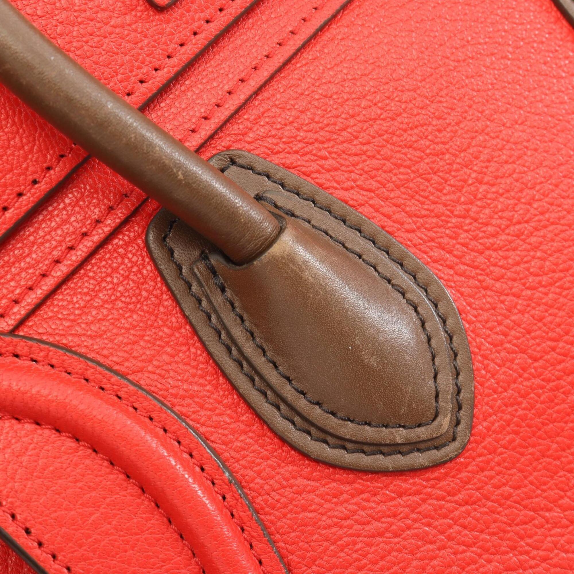 Celine Khaki Red Color Leather Handbag (Pre-Owned)