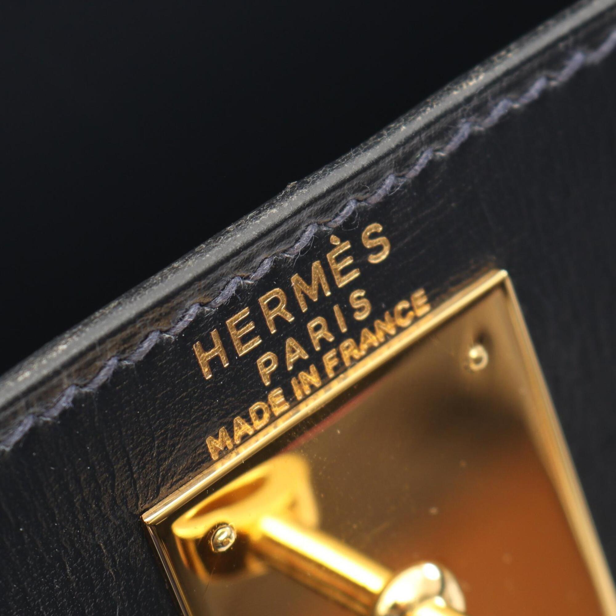 Hermes Blue Indigo Navy Box Calf Leather Handbag (Pre-Owned)