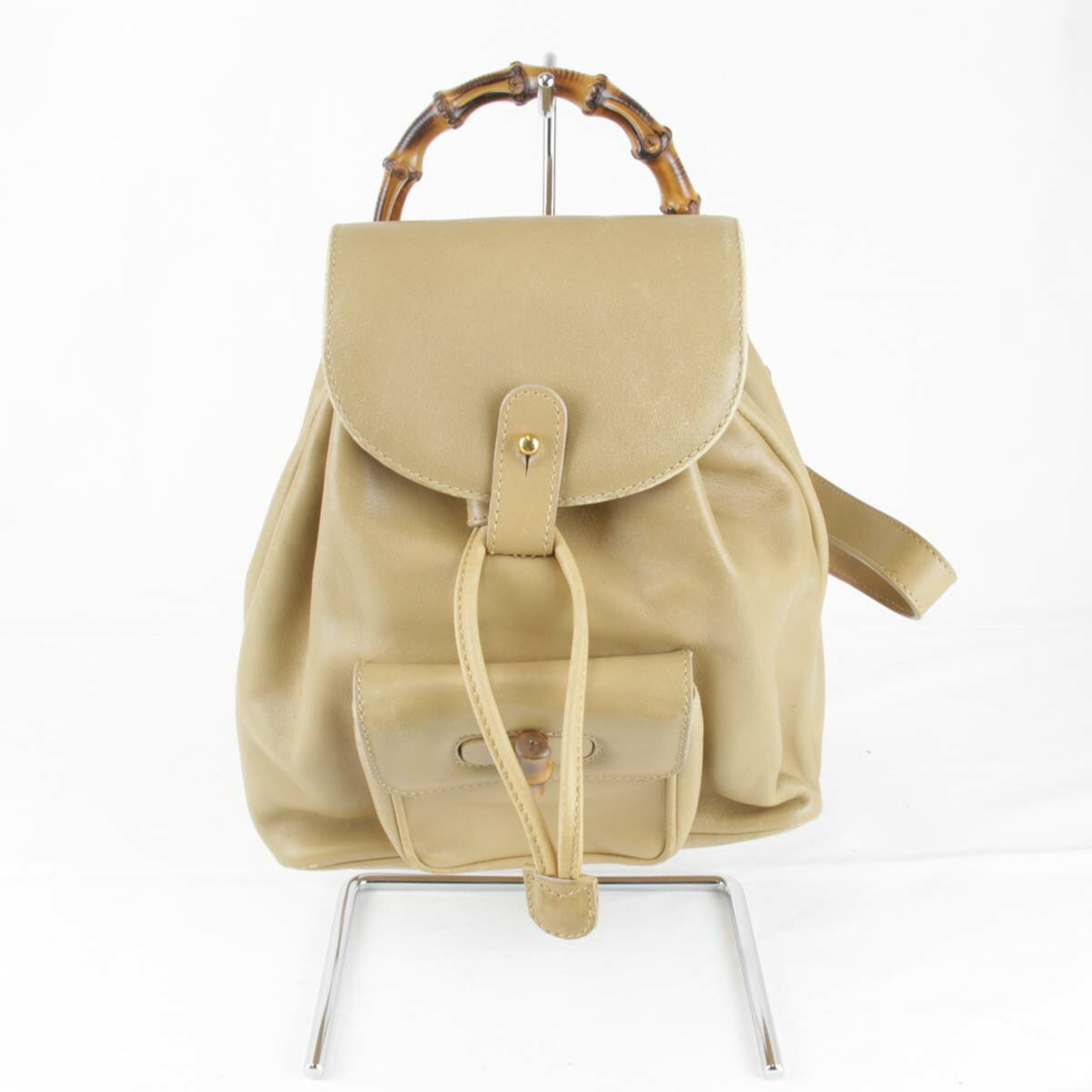 Gucci Bamboo Beige Leather Backpack (Pre-Owned)