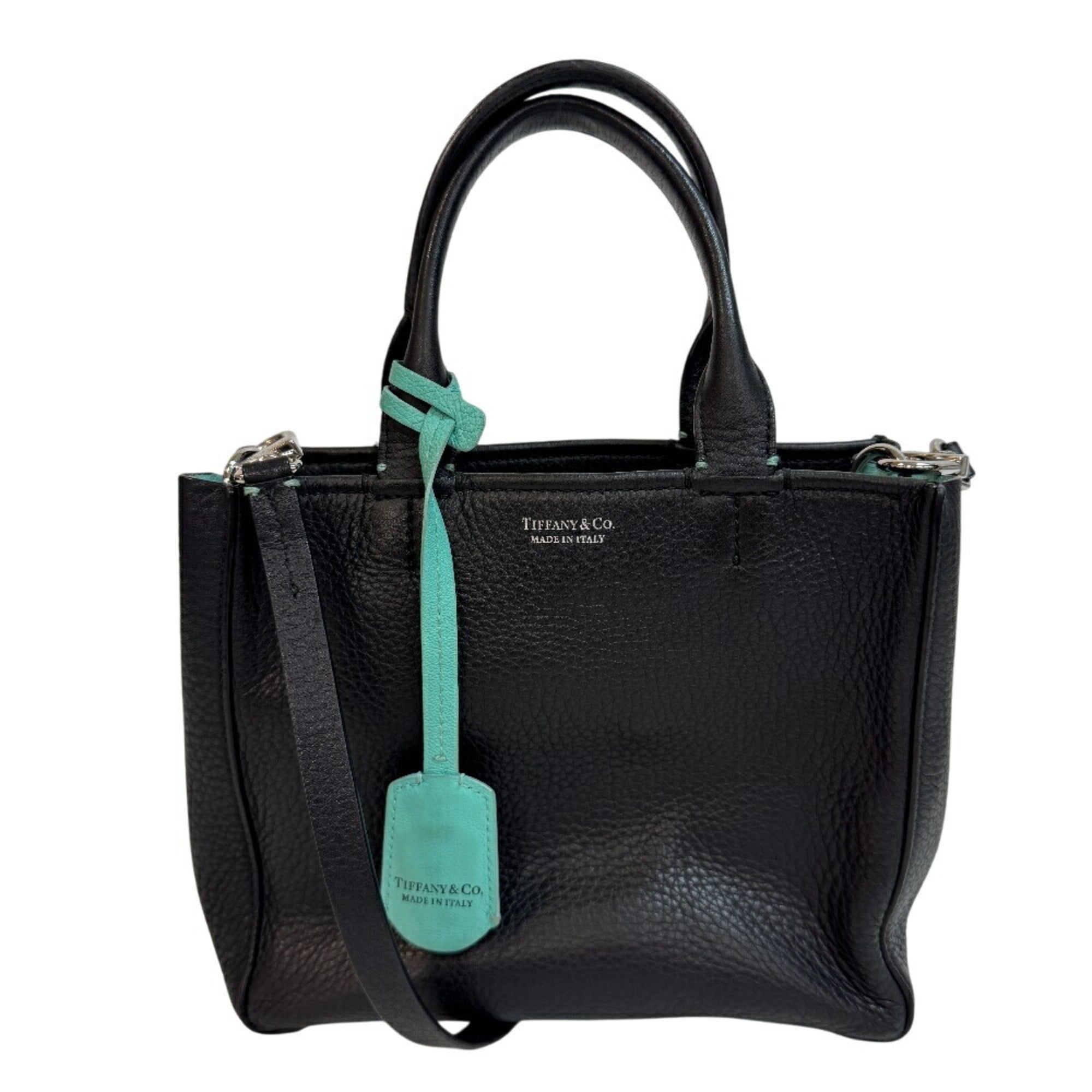 Tiffany Black Tiffany Blue Leather Handbag Shoulder Bag (Pre-Owned)