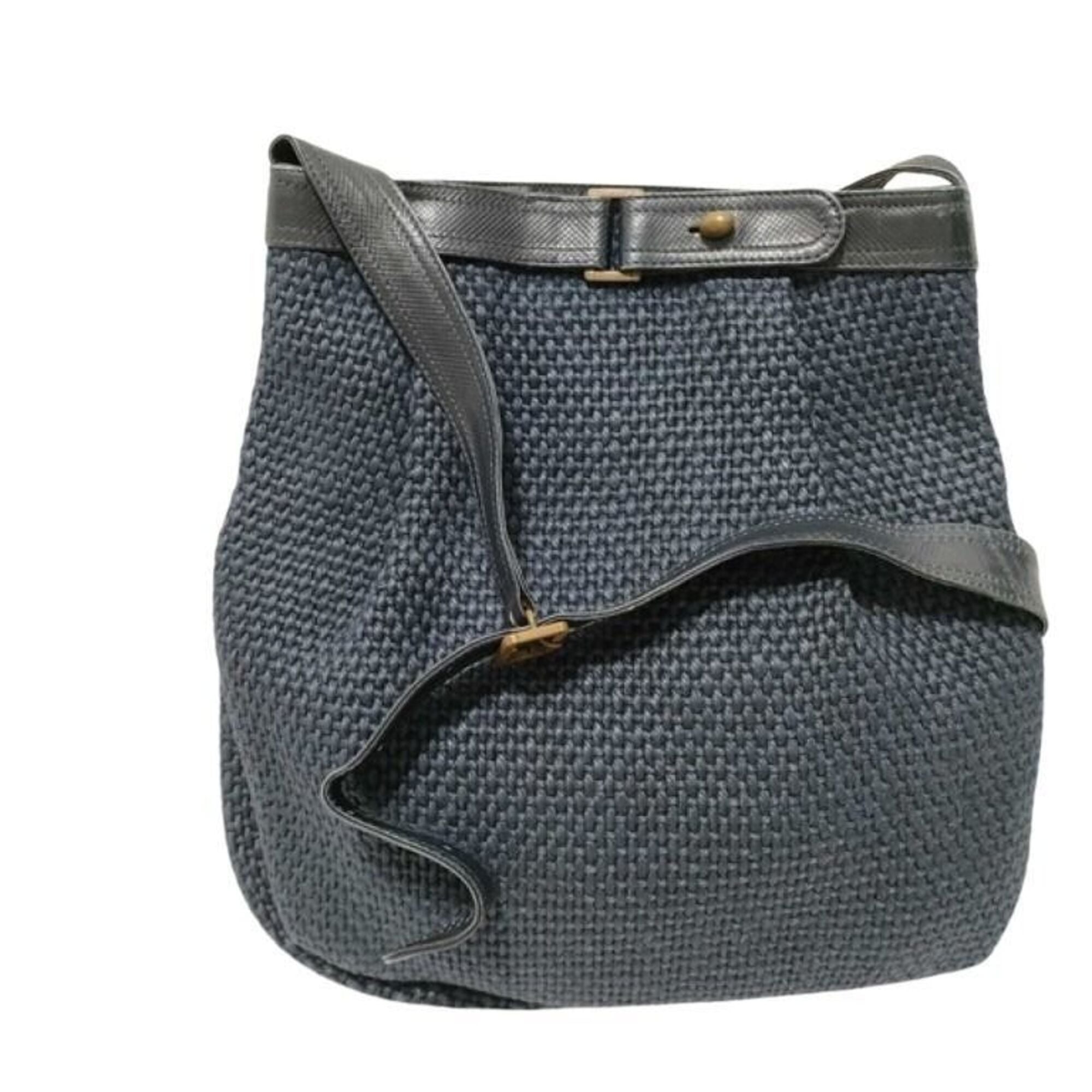 Bottega Veneta Intrecciato Navy Canvas Leather Shoulder Bag (Pre-Owned)