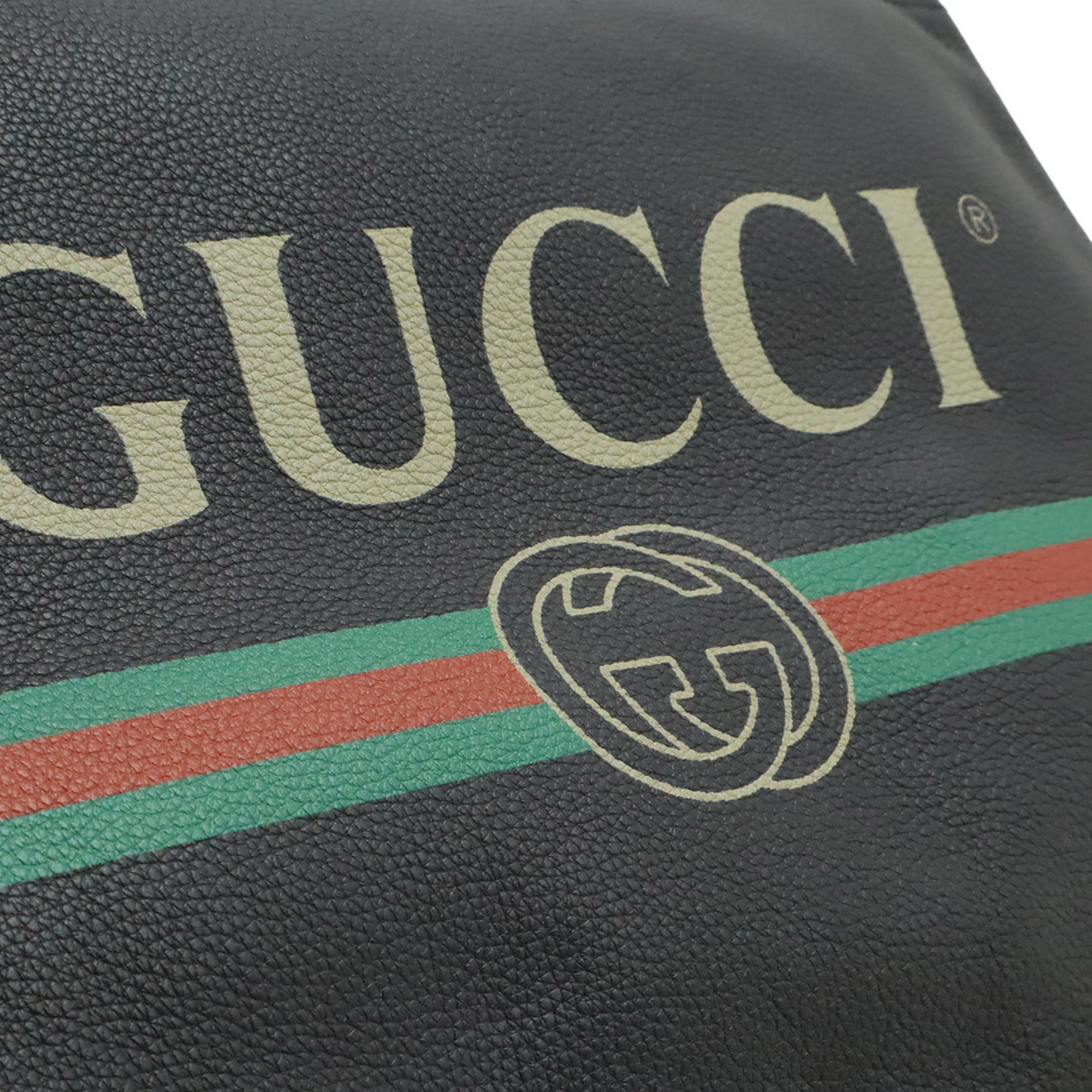 Gucci Black Green Red Color Leather Clutch Bag (Pre-Owned)