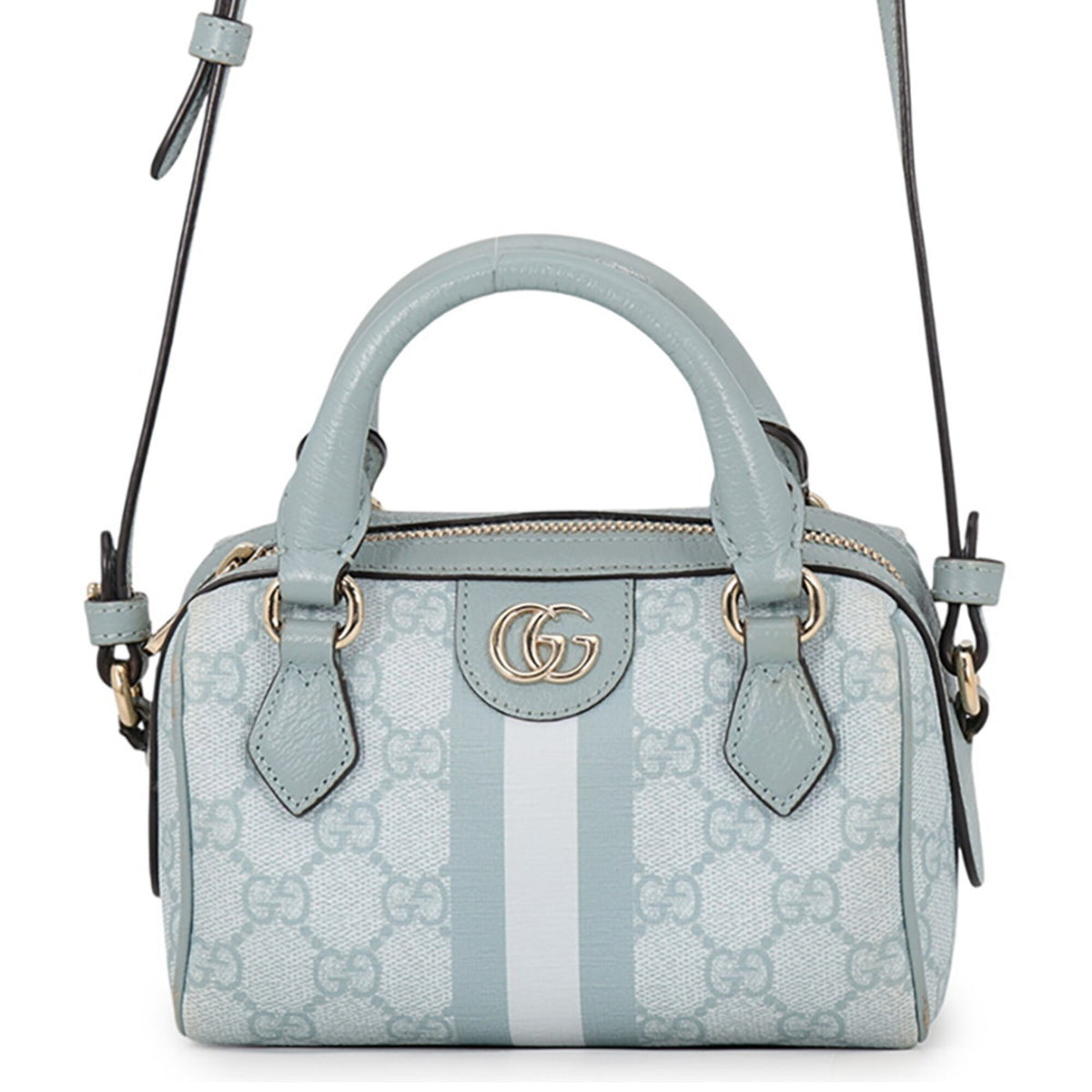 Gucci Light Blue Gg Supreme Leather Boston Bag Handbag Shoulder Bag (Pre-Owned)