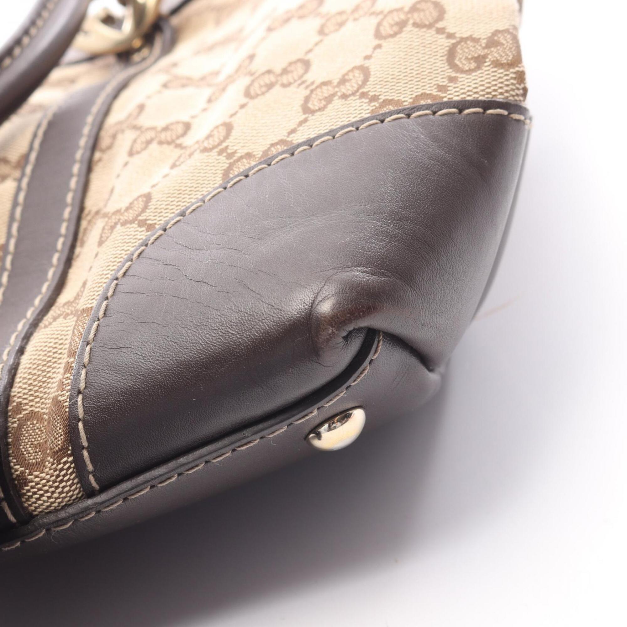 Gucci Beige Brown Canvas Leather Handbag Tote Bag (Pre-Owned)