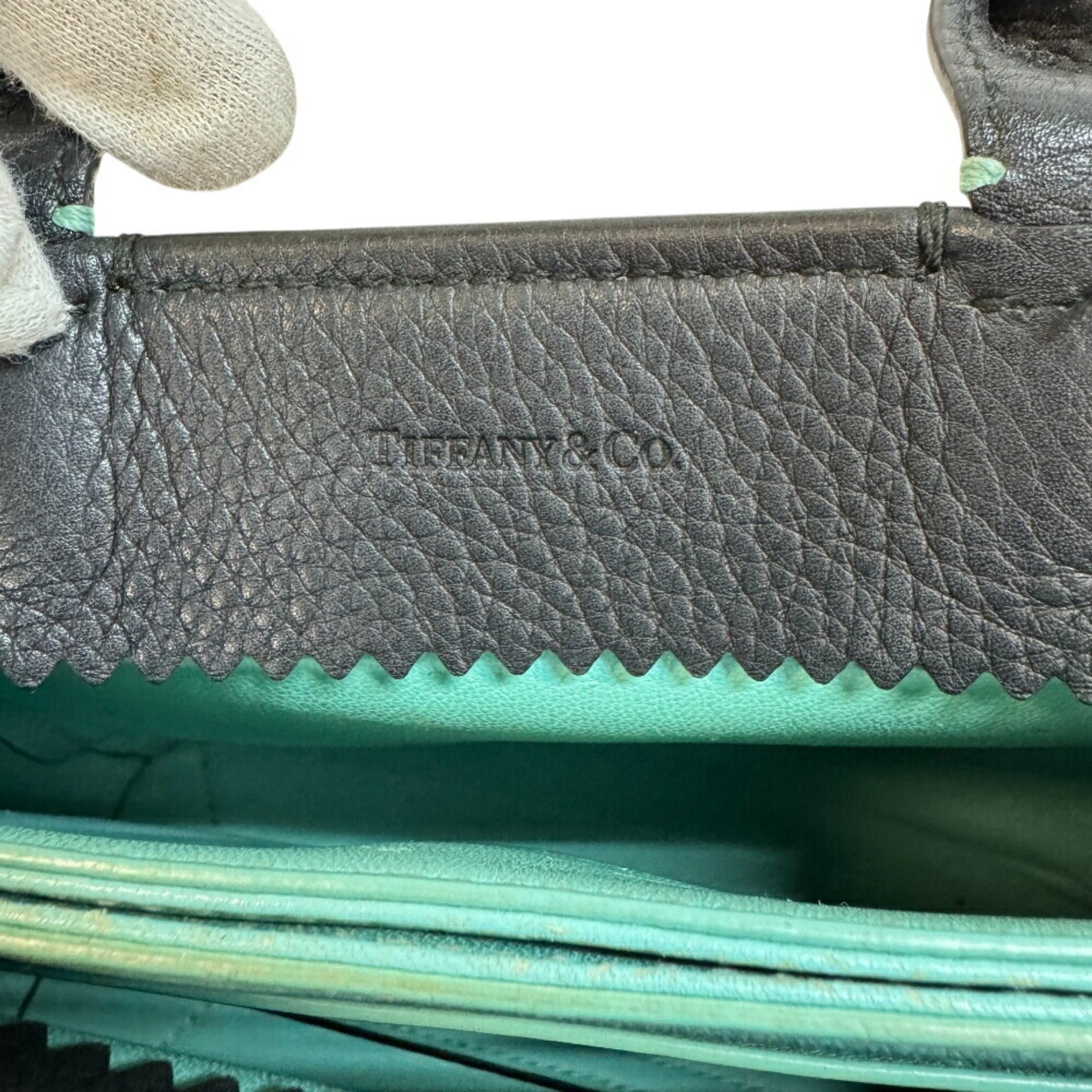 Tiffany Black Tiffany Blue Leather Handbag Shoulder Bag (Pre-Owned)