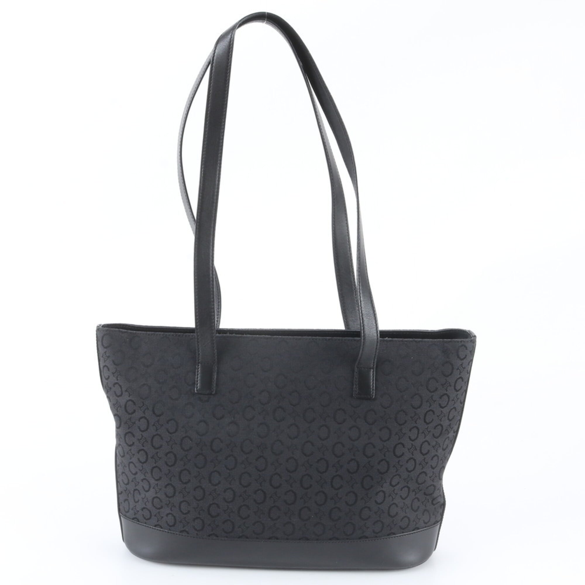 Celine Black Leather Canvas Handbag Shoulder Bag Tote Bag (Pre-Owned)