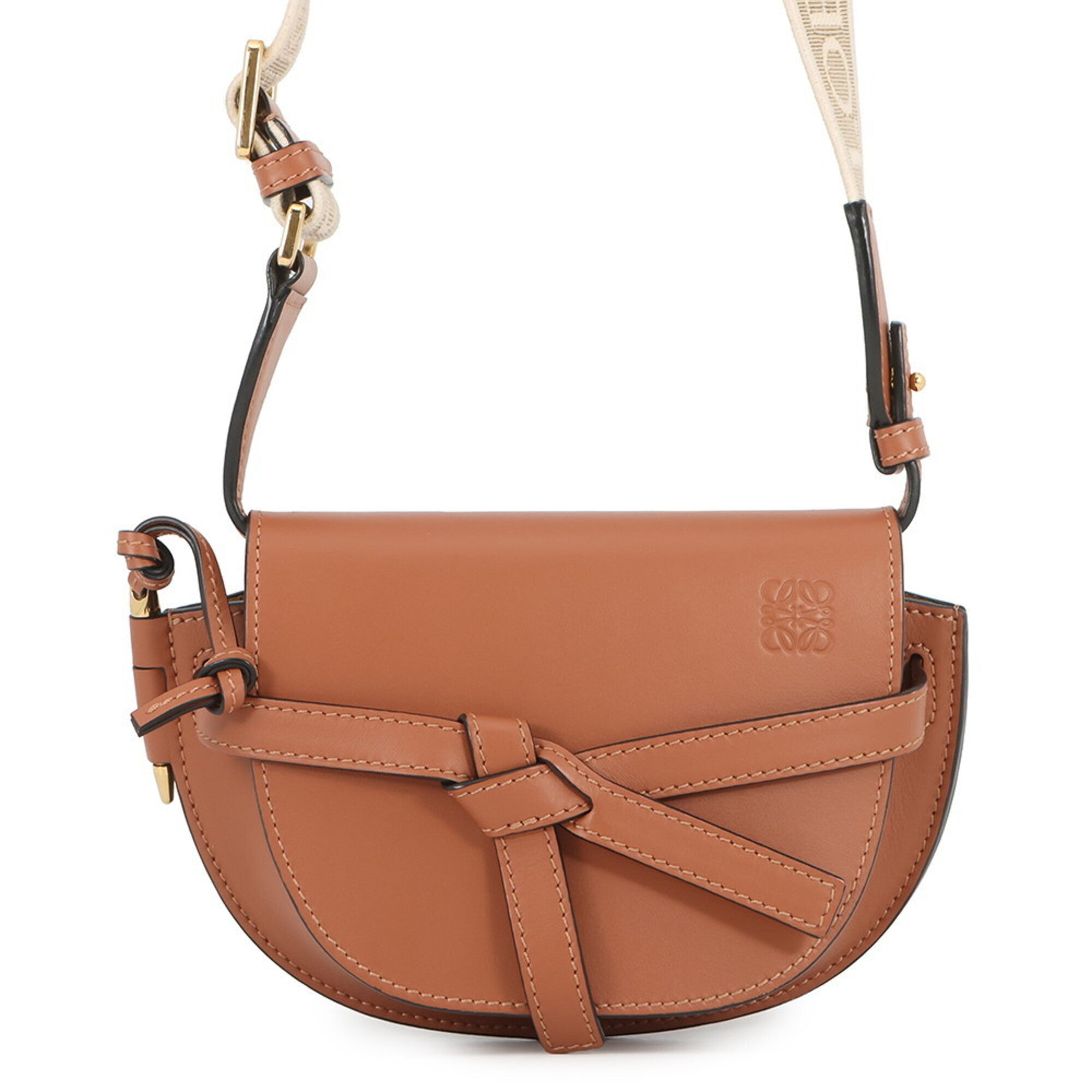 Loewe Brown Leather Canvas Handbag Shoulder Bag (Pre-Owned)